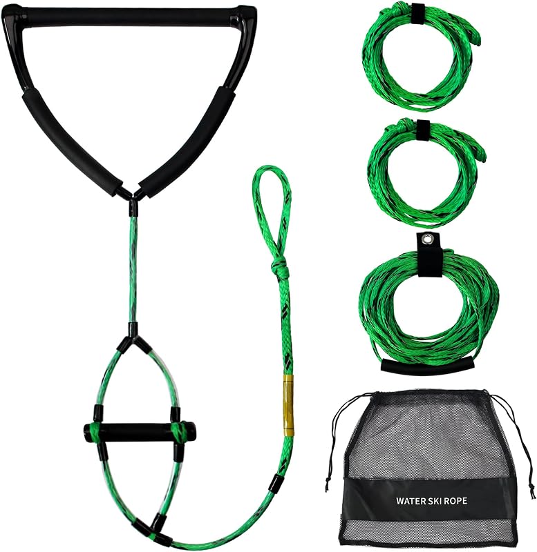 MAYAPHILOS Cuerda para rodilleras de esquí acuático Wakeboard de 75 pies con asas flotantes de 15 pulgadas, cuerda de remolque para deportes acuáticos de 4 secciones para tubos