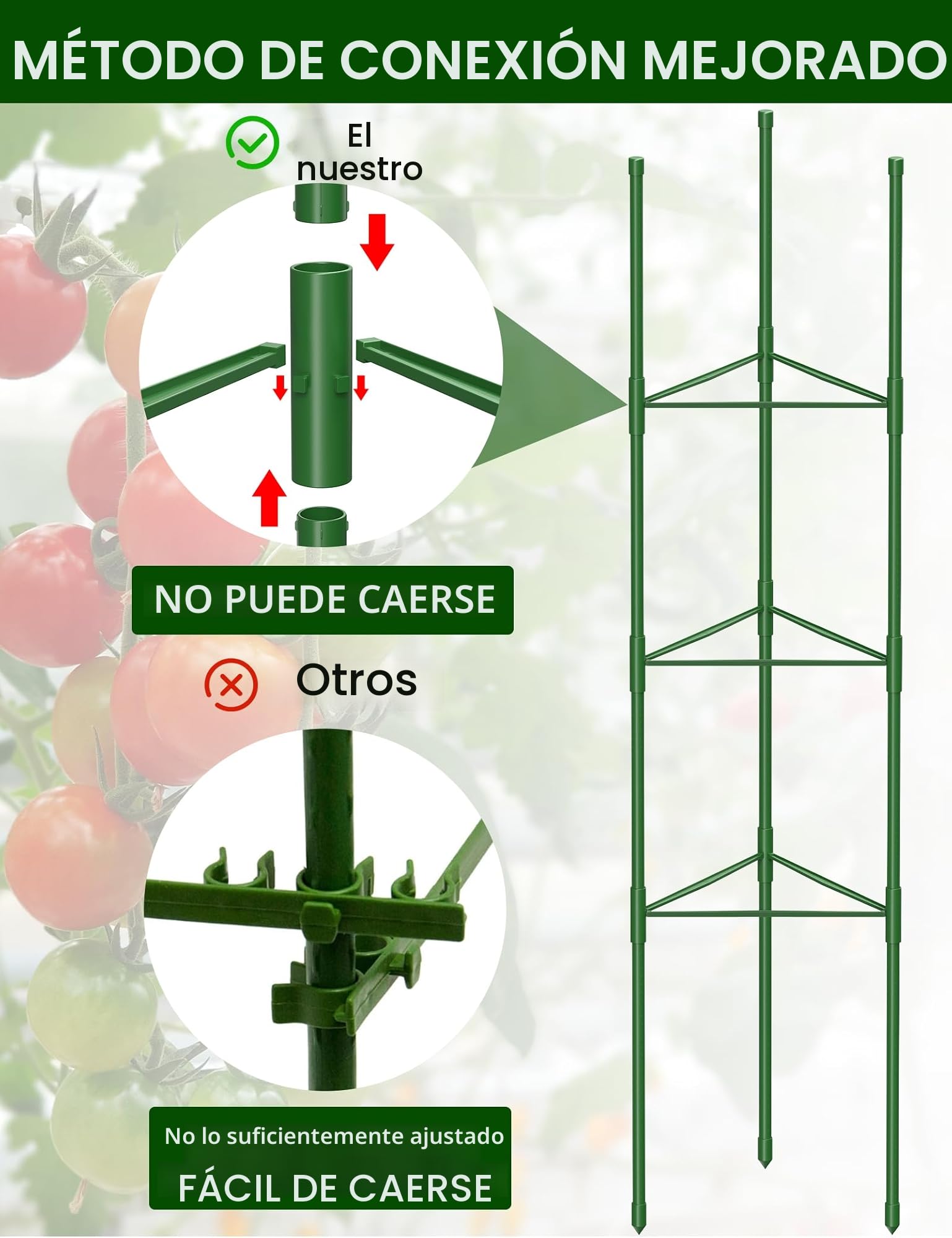 Jaulas de Tomate de Jardín, 130 cm Enrejado para Tomates Soporte Plantas Trepadoras Interior Exterior para Parterres Elevados, Verduras, Flores y Plantas Trepadoras 6 Piezas