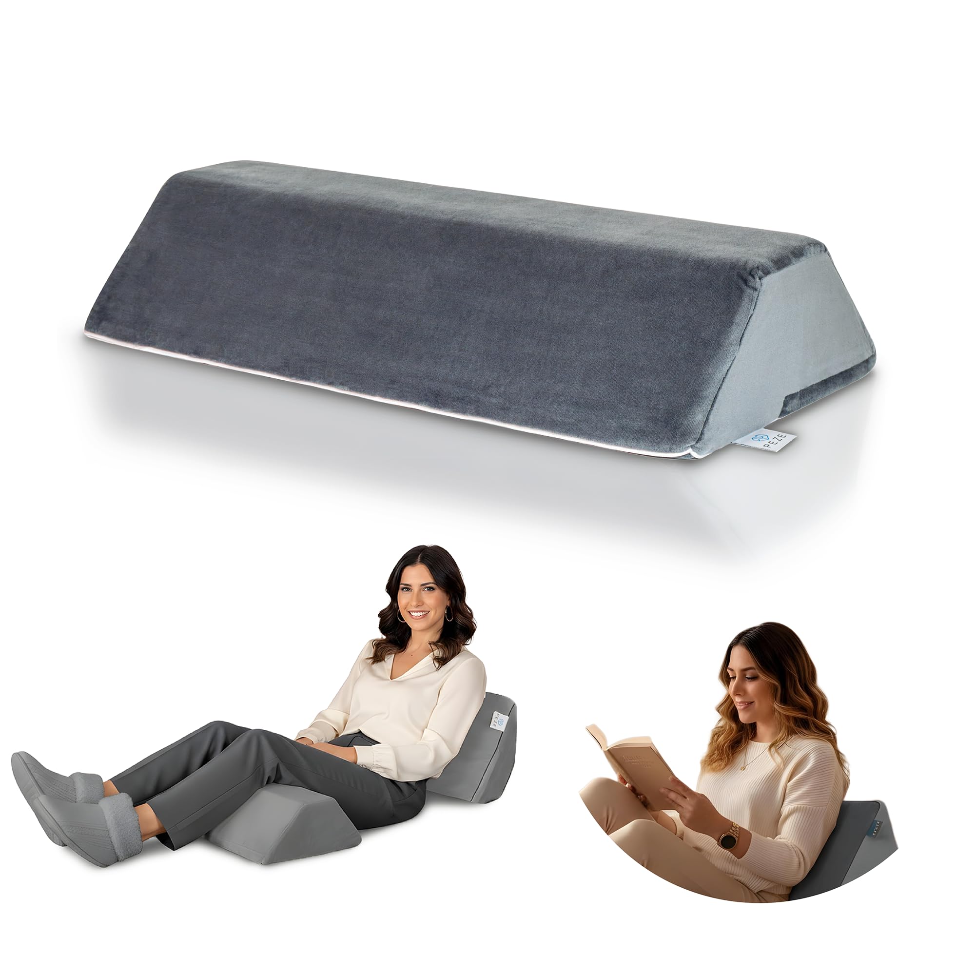 PEZE® Rückenkissen für Bett & Sofa (grau) Keilkissen & Lesekissen für Erwachsene - Kissen Knie, Beine, Rücken, Dekubitus - Bettsitzkissen zum Anlehnen & Hochlagern - orthopädisches Rückenstützkissen
