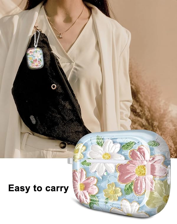 JIAXIUFEN Design for Airpods Pro 2nd Generation Case Cover Retro Oil Painting Printed Flower Protective TPU Skin for Girl Compatible with AirPods Pro 2019/Pro 2 Gen Case 2022, Blue Pink by JIAXIUFEN - Used condition - Image 11