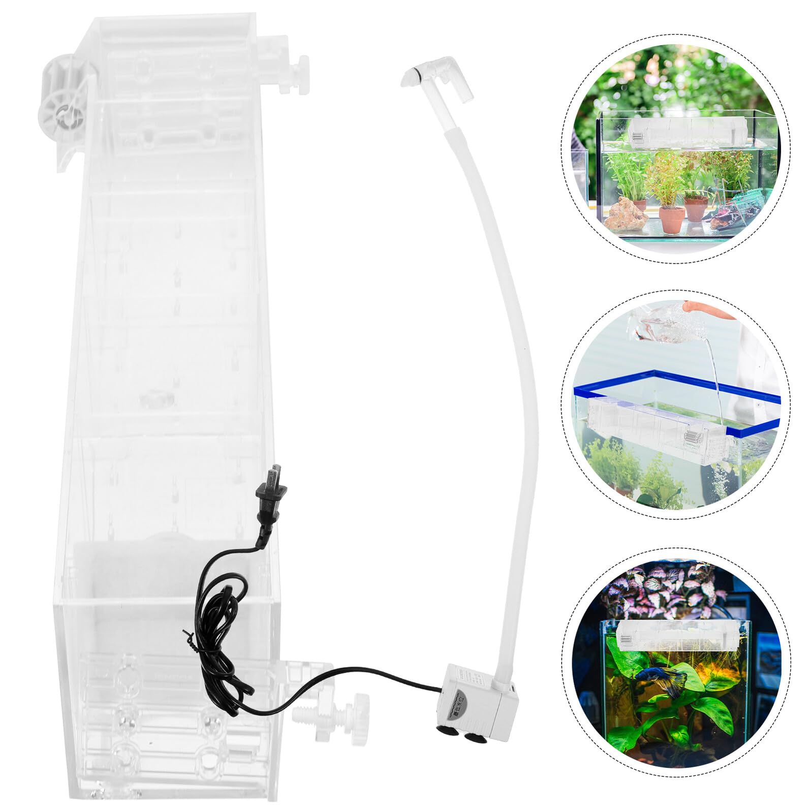 Mobestech Filtro Externo para Acuario Caja de Filtración Colgante con Bomba Integrada, Seis Compartimentos, Filtro Multifuncional Silencioso para Peceras, Caja de Goteo Acrílica