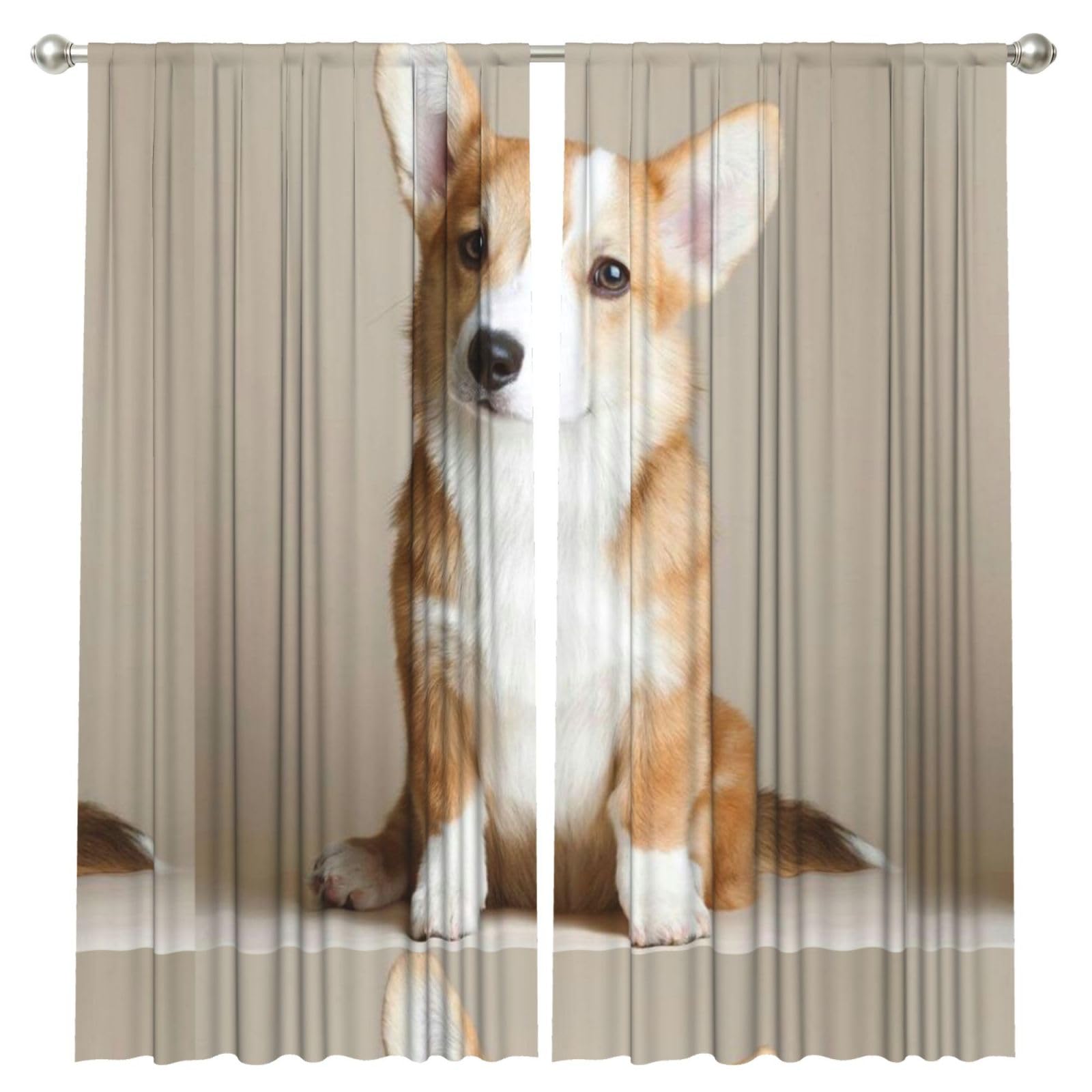 InOmak Funny Corgi Dog Pattern, 2 Panels Window Curtains 52 x 84 Inch Blackout Curtains for Living Room Bedroom