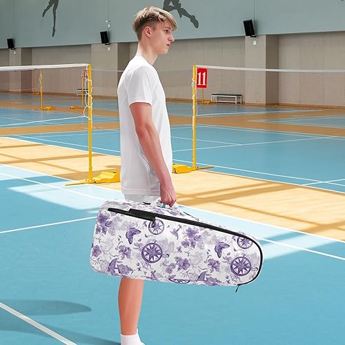 Miniatura 8 de Mochila de tenis para mujer y hombre, transpirable, cráneo morado, mariposa, 2 raquetas, bolsa de gimnasio, bolsa de gimnasio para hombres y