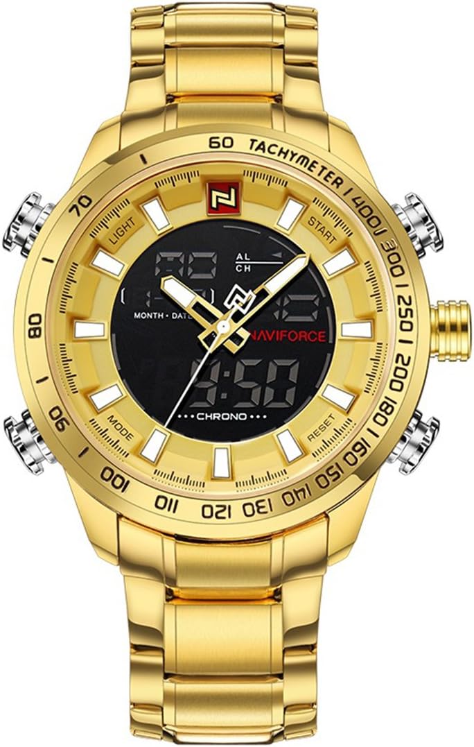 Naviforce Analog-Digital Gold Dial Men's Watch-NF9093