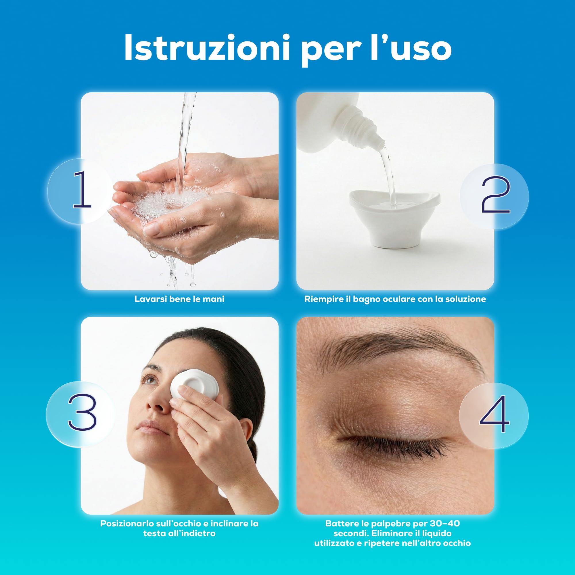 Bagno Oculare con Acido Ialuronico e Vaschetta Oftalmica per Idratazione e Pulizia Profonda degli Occhi, Soluzione Biocompatibile, 2 x 360 ml
