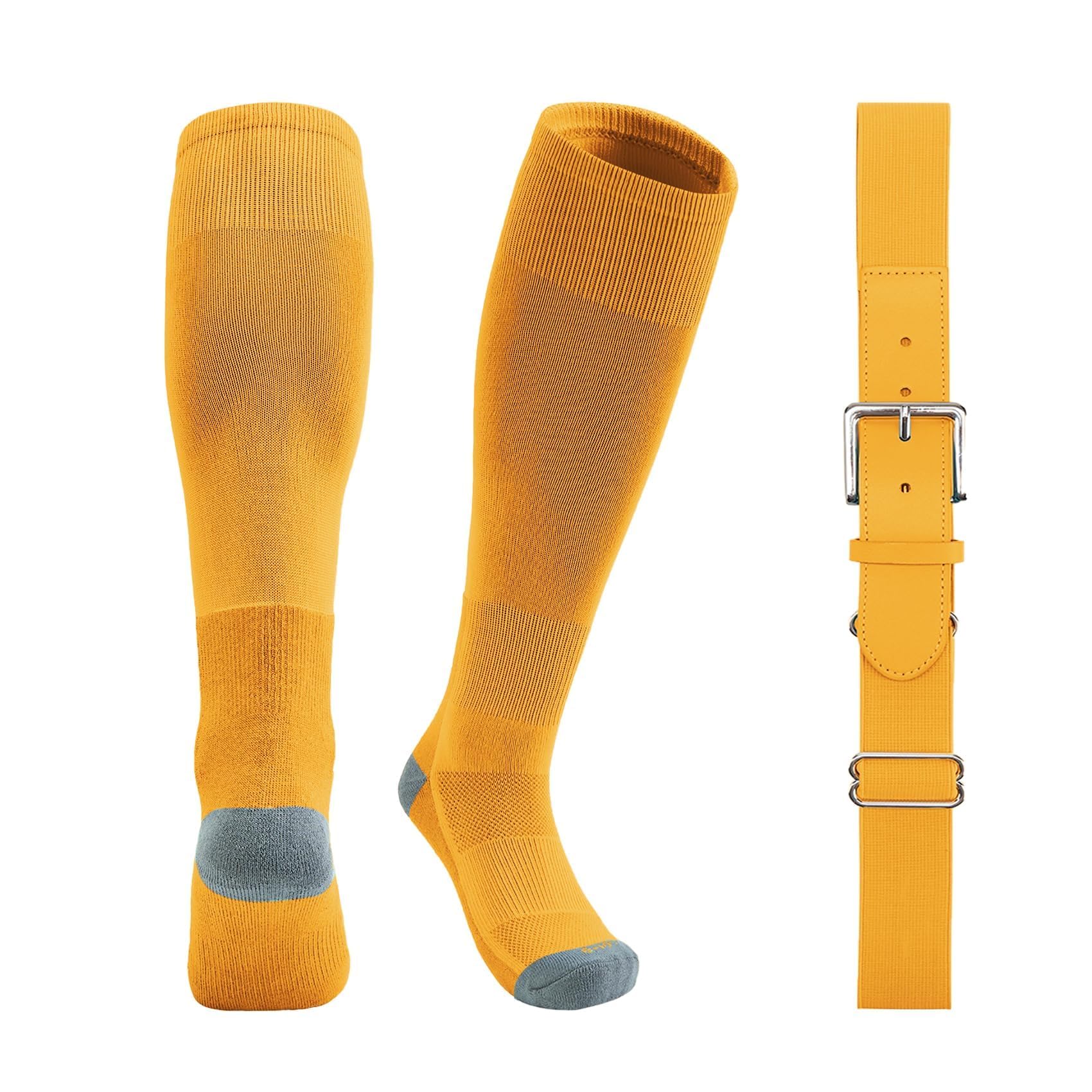 QBK Toddler Baseball Socks &amp; Belt Combo Set for Kids 2-16Y Tee Ball Socks