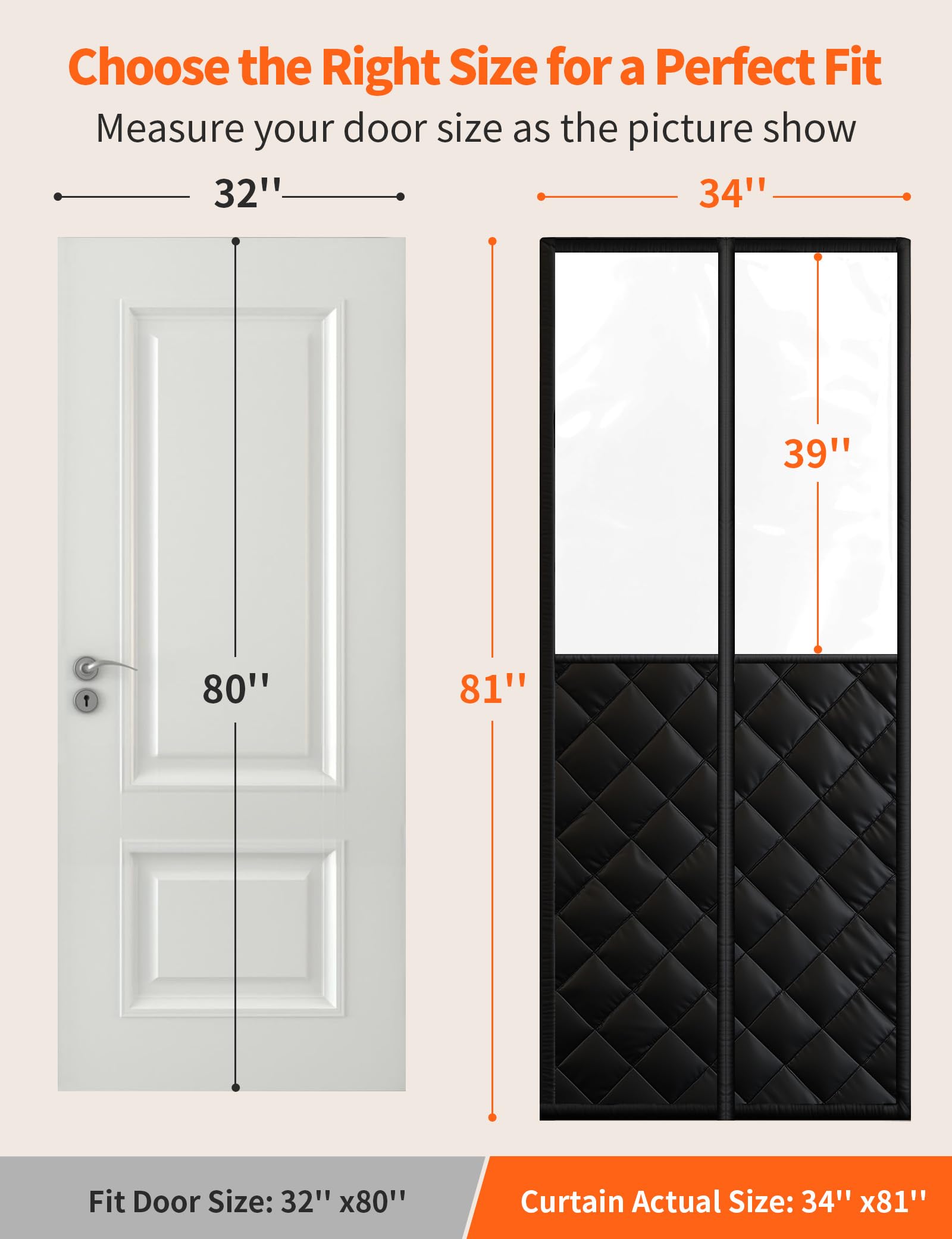 Cortina magnética con aislamiento térmico para puertas de 32 x 80 pulgadas, cubierta de puerta visible para aislamiento térmico, cierre magnético, manta gruesa para puerta para mantener el calor en