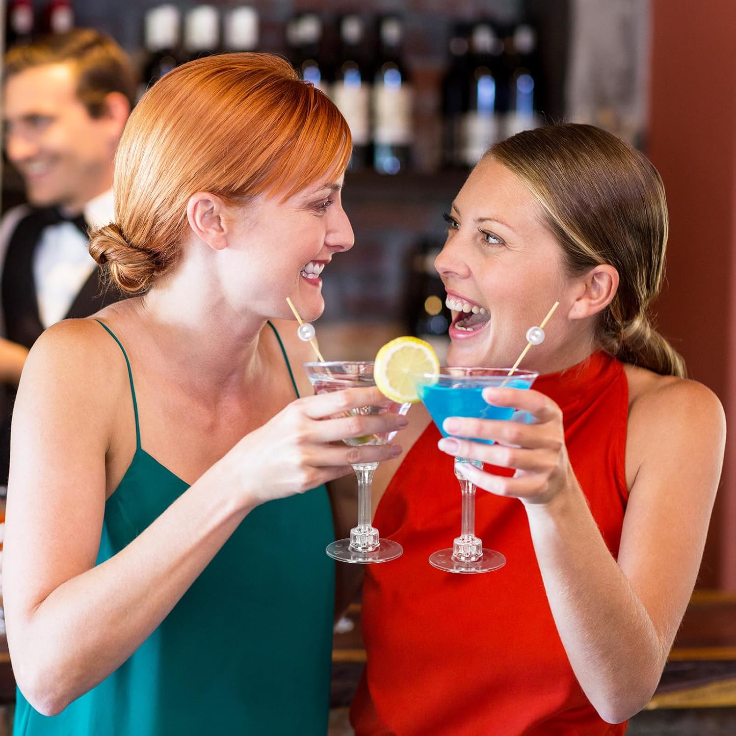 JarThenaAMCS 80 Pack 5Oz Plastic Martini Glasses With Pearl Cocktail Pick Disposable Mini Goblet Clear Cocktail Wine Glasses For Bar Party Margarita Appetizer Dessert Supplies