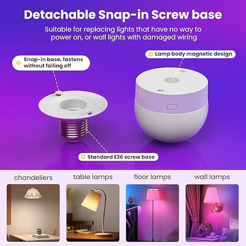 Miniatura 6 de SCOPOW 2 bombillas recargables a pilas con control remoto, 15 temperaturas de color, 450 lúmenes, carga desmontable, aplique de pared recargable,