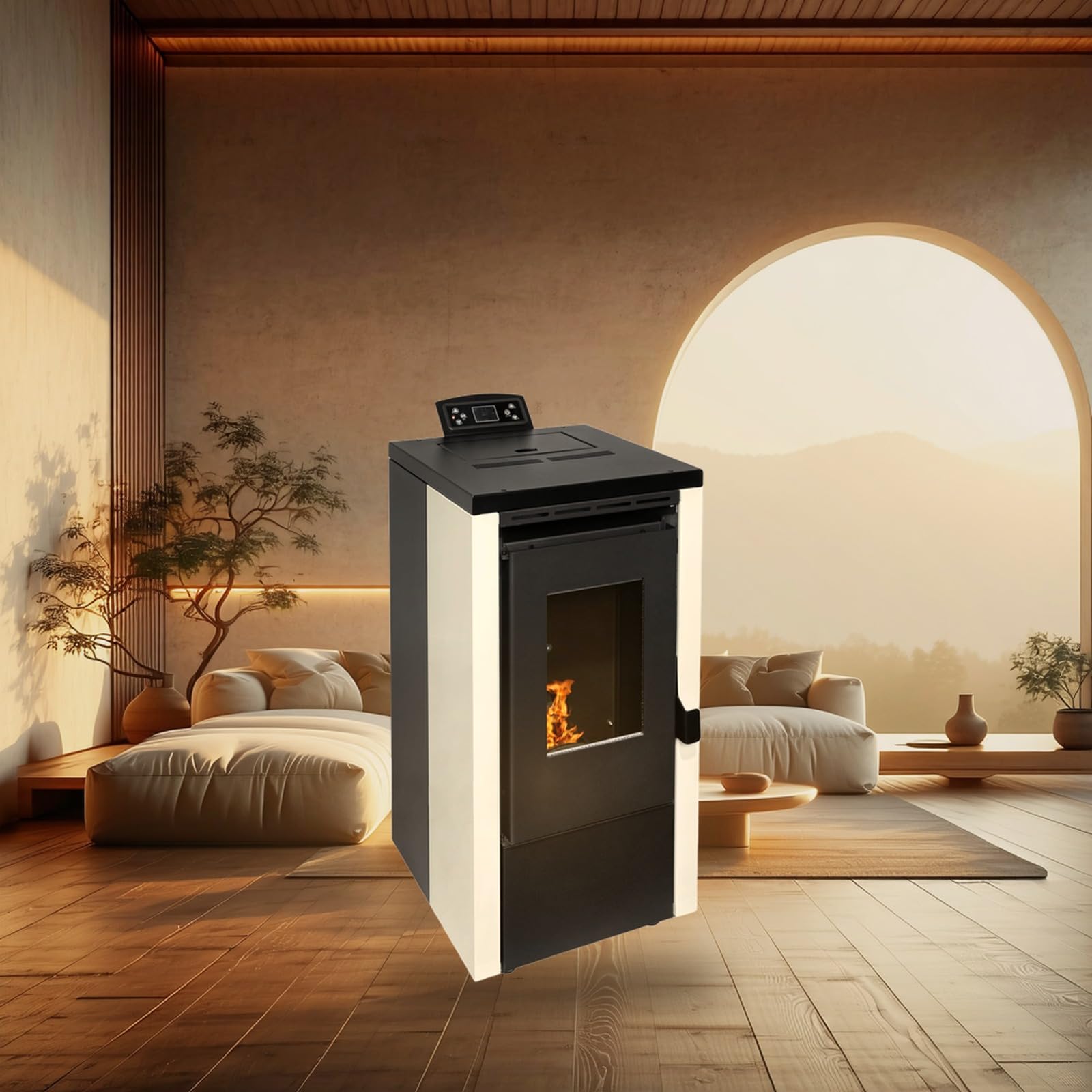 EIDER BIOMASA Estufa de Pellets ELITE 7 – 7,1 kW – Compacta – Rendimiento 94% – Hasta 175 m³ – Tolva 13 kg – Programable WiFi y Mando – Encendido Rápido – Clase A++