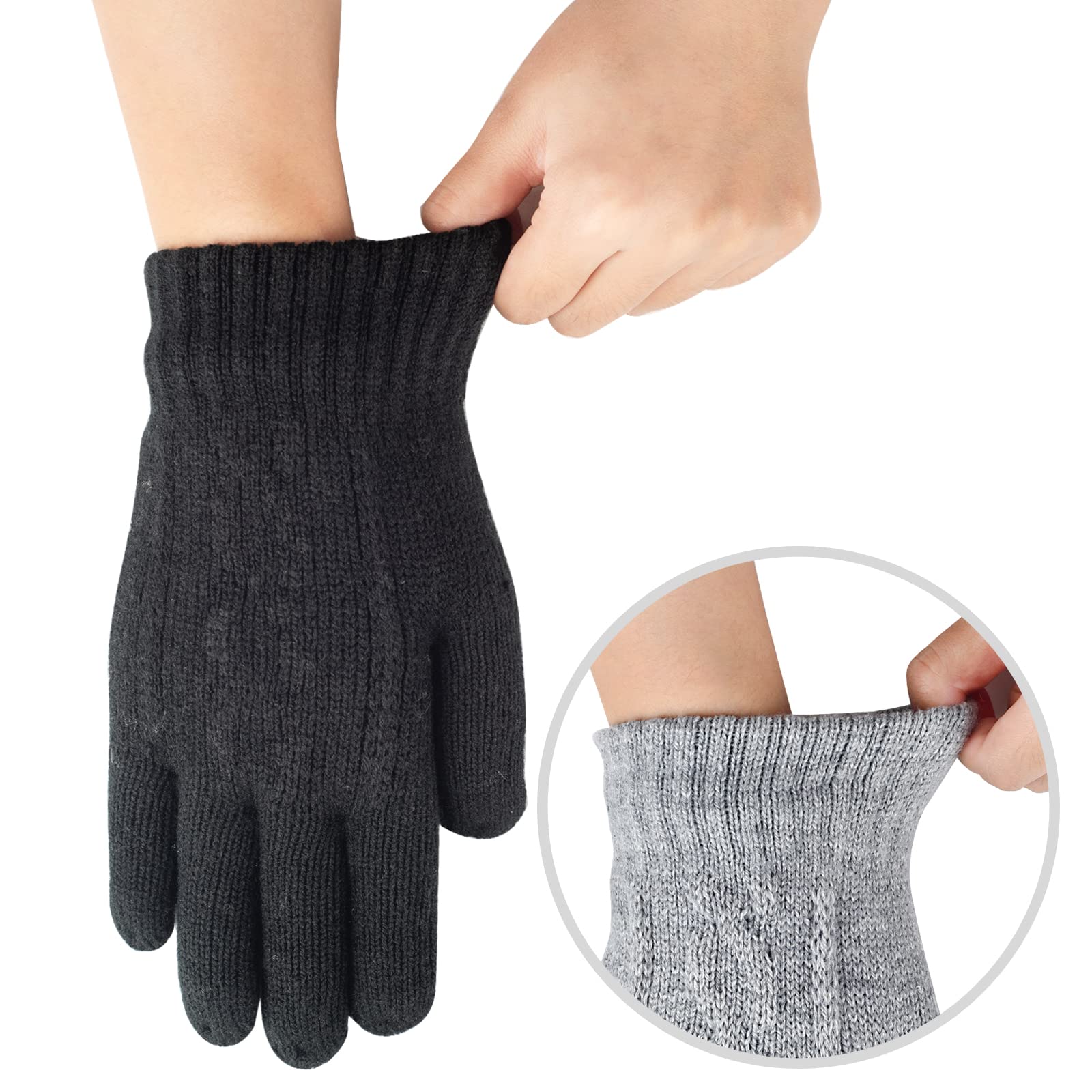 2 pares de guantes de punto de invierno para niños y niñas, guantes térmicos cálidos de punto trenzado de 2-6-10-14 años, guantes de lana con forro polar