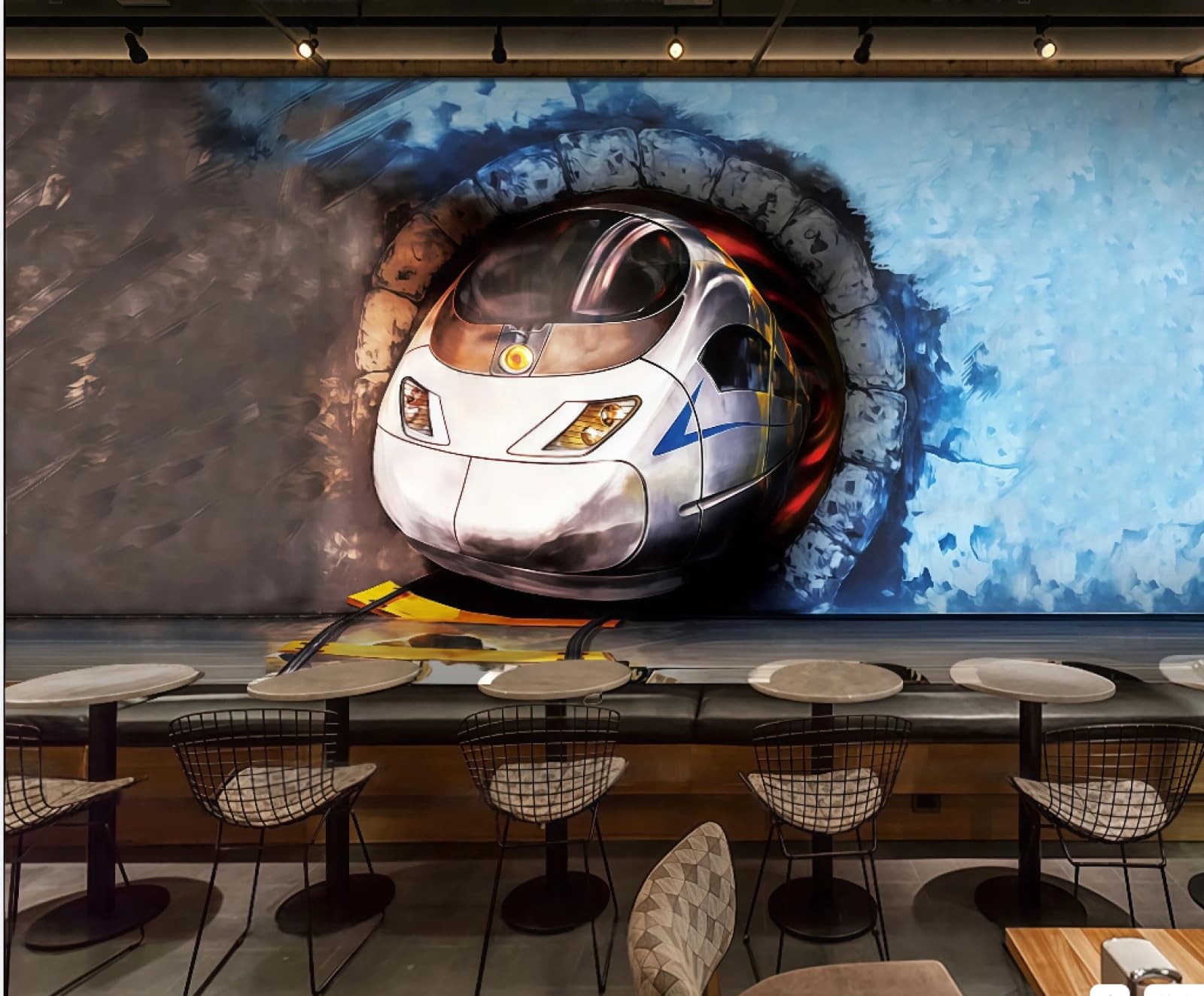Tapeta retro kamień trójwymiarowy osobowość pociąg przez ścianę motyw baru zachodnia restauracja tło fototapeta popołudniowa herbata kawiarnia tapeta 3D, 400 x 280 cm