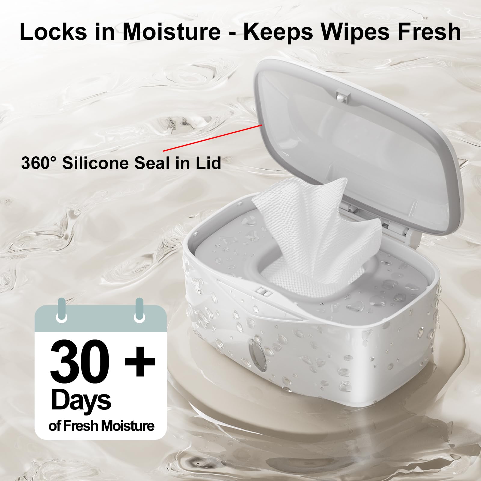 Condition photo showing New/Like New for wipes dispenser with weighted plate, x2 pro, seposeve perfect pull baby wipe holder, refillable wipe container, keeps wipes fresh, one-handed operation. non-slip, easy open/close wipes case, grey