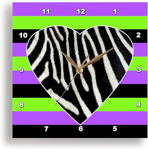 dpp _ _ _ _ _ _ _ _ _ _ 20384 Janna Salak Designs Prints y patrones – Punk Rockabilly Zebra Corazón Black Print – Wall Clocks, Verde y Morado