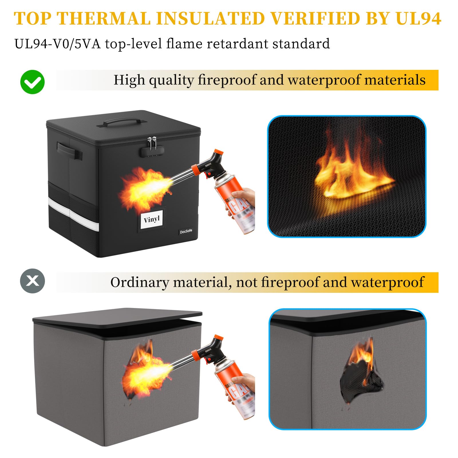 DocSafe Caja de almacenamiento de discos de vinilo con cerradura, resistente al fuego y al agua, organizador de discos para más de 100 discos individuales (12 pulgadas), caja de almacenamiento