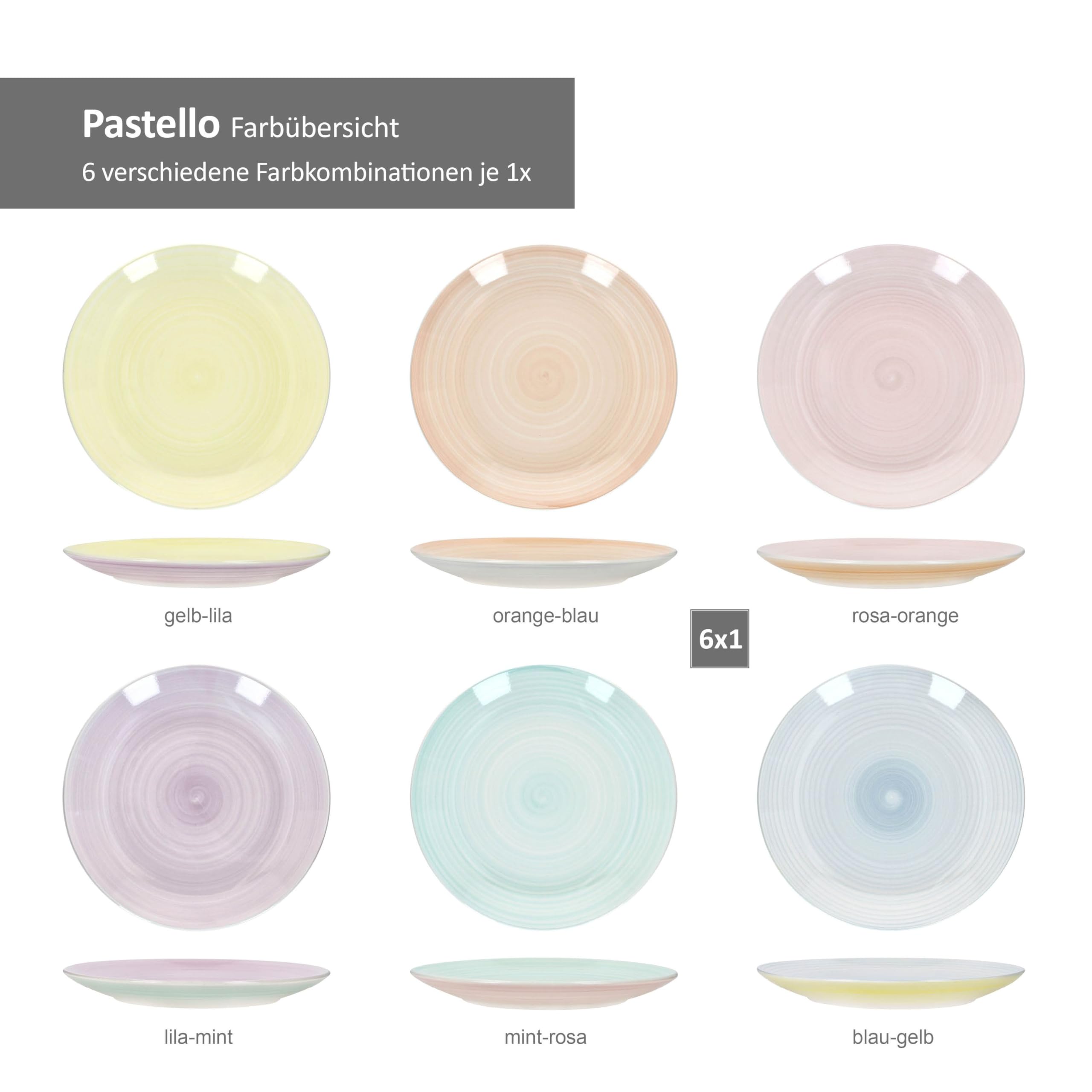 MamboCat Pastello - Set di 6 piatti piani, Ø 27 cm, piatti piani in gres colorato con colori pastello, per 6 persone, piatti grandi per pasti principali, per grigliare e Co