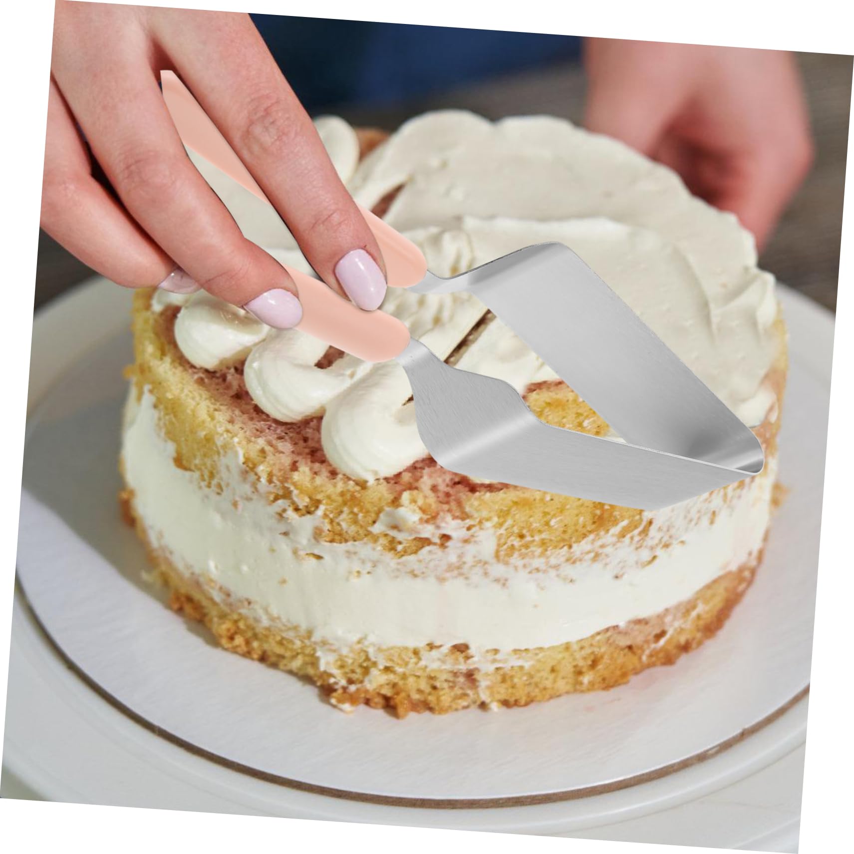 OUNONA Elegant Stainless Steel Cake Slicer Cutter Versatile Server for Weddings Birthdays Anniversaries Non Slip Handle Cake Transfer Tool