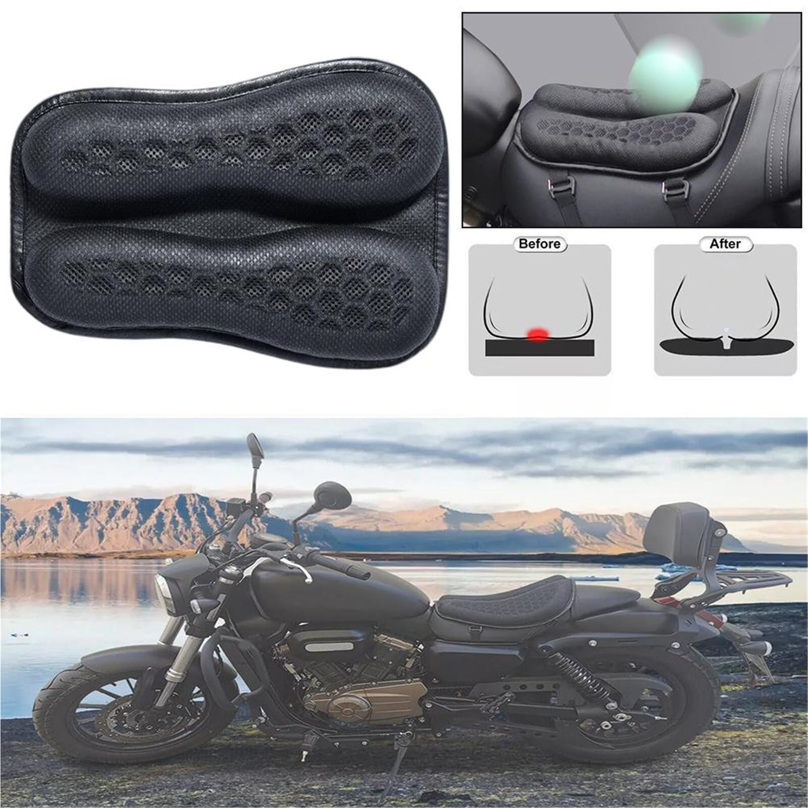 1 Cuscino Per Sella Moto In Gel Comfort, Universale