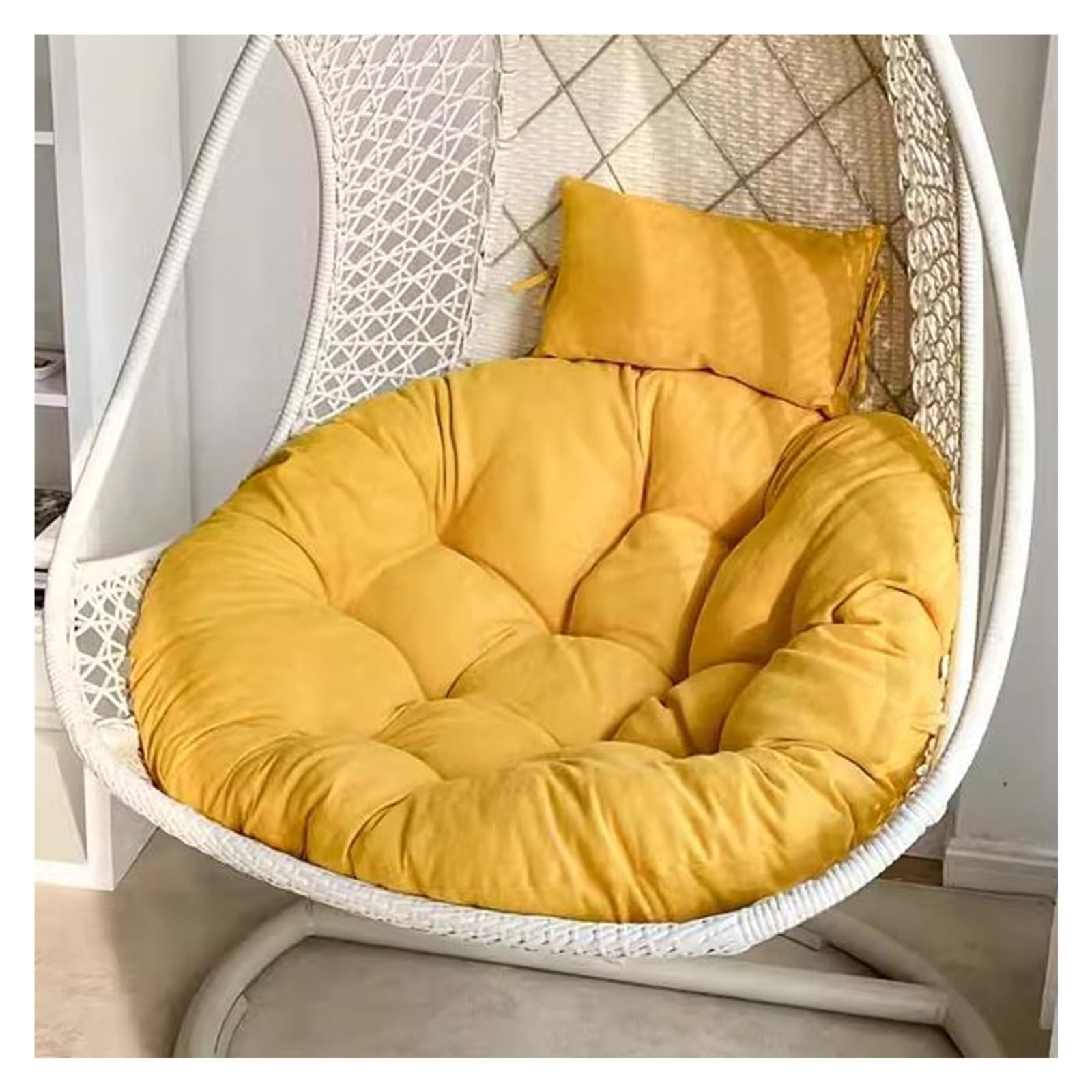 Meiiron Hanging Egg Chair Cushions, Patio Wicker Hanging Swing Chair Resistant Seat Pad Portable Foldable Seat Basket Cushions for Garden Basket Chair Seat(Yellow)