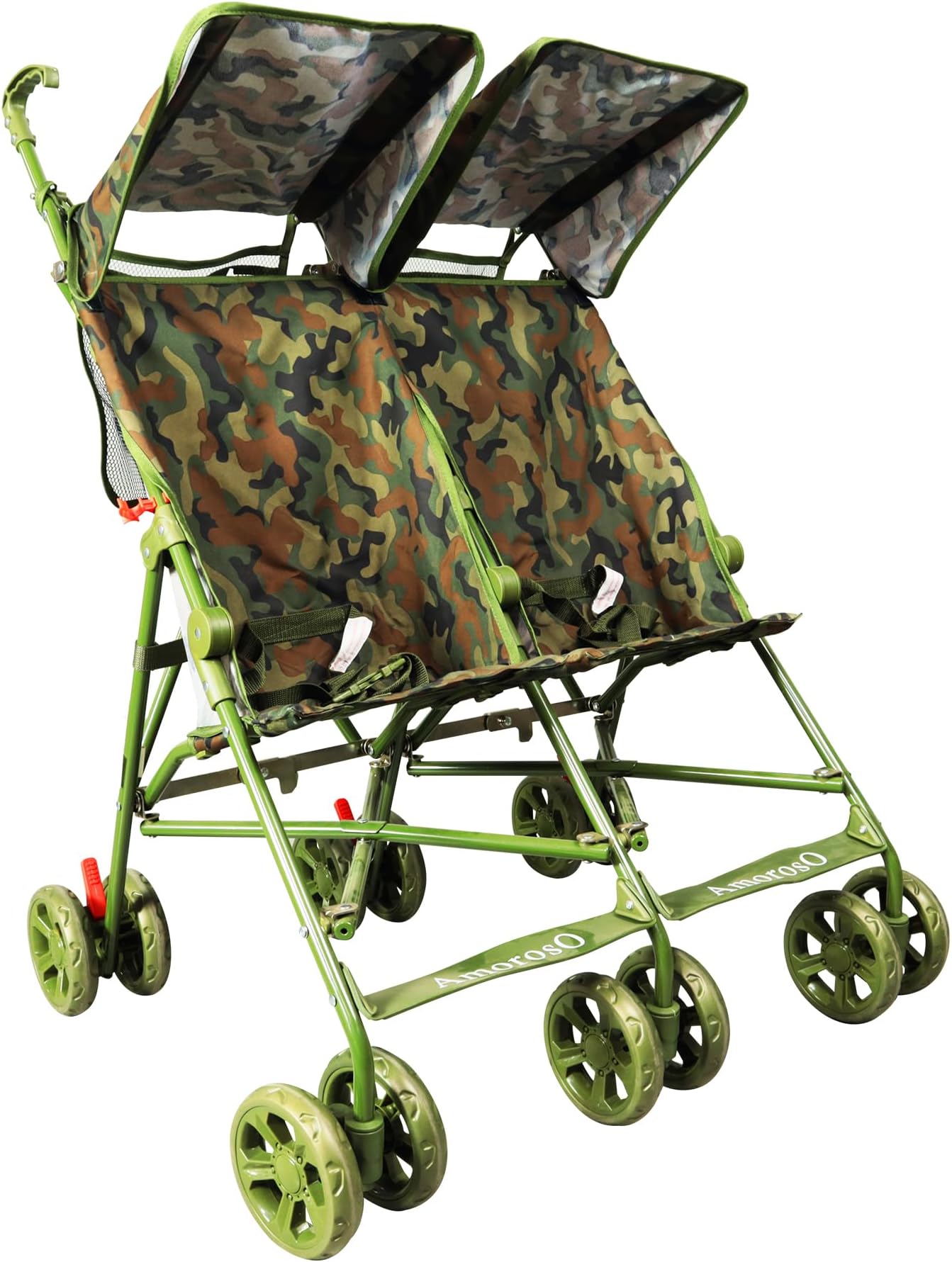 AmorosO Twin Lightweight Umbrella Stroller | Easy-to-Clean, Travel-Ready with Extra Storage & Sun Protection (camouflagde)