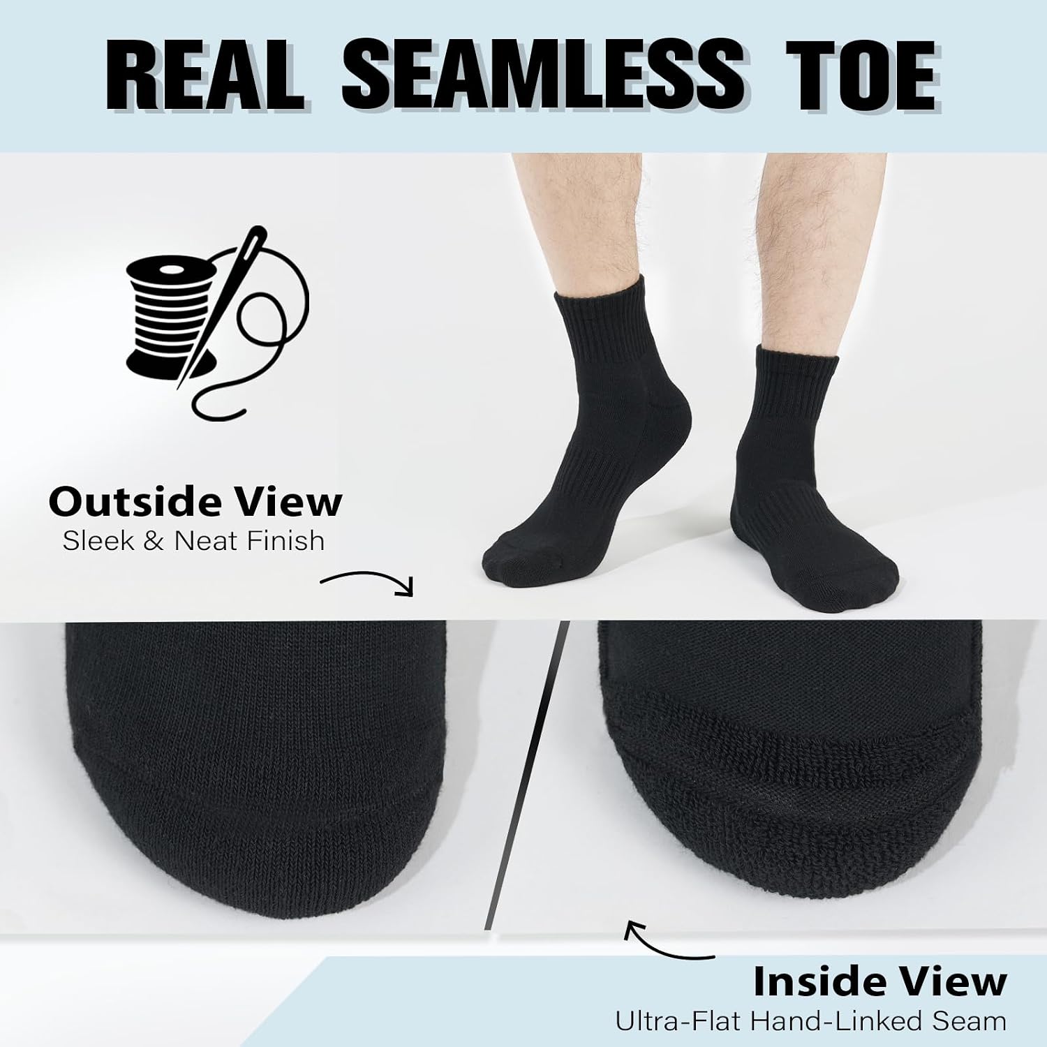 Brula Mens 98% Cotton Cushioned Ankle socks, Moisture-wicking Breathable Soft Athletic Sport Quarter Socks