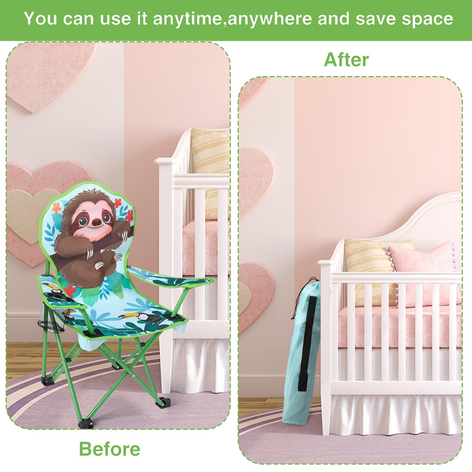 Silla de camping para niños con soporte para bebidas, silla plegable para exteriores, silla plegable portátil, silla de jardín para niños, fuerte y estable, silla de camping infantil para