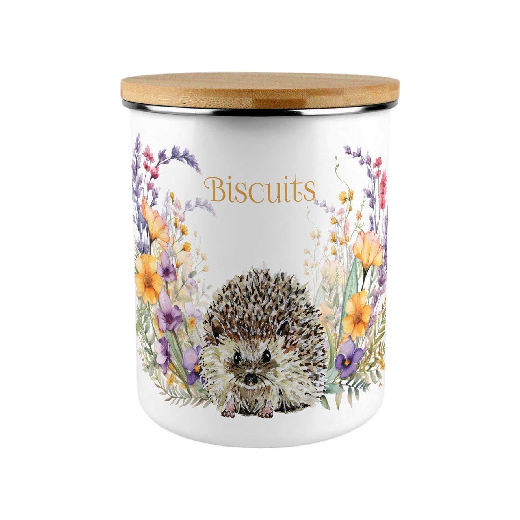 Purely Home Floral Hedgehog Biscuit Tin - 2.7L Extra-Large Enamel Kitchen Storage Canister Gifts
