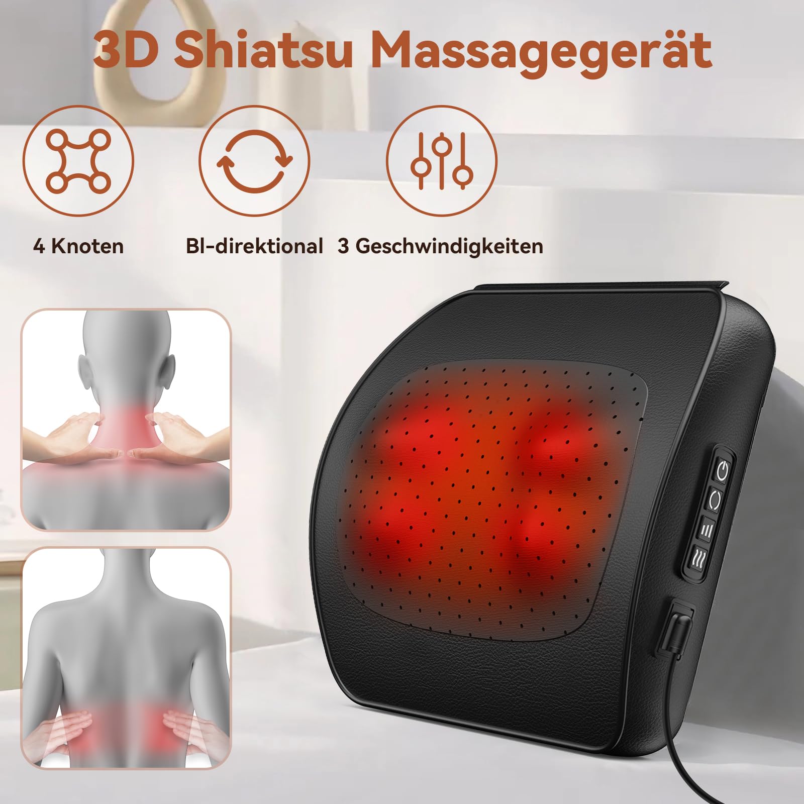 Nackenmassagegerät mit Wärme, Shiatsu Massagegerät 3D Knet Rückenmassagegerät, Massagekissen für Nacken Schulter Rücken, Geschenke für Männer Frauen Mama Papa