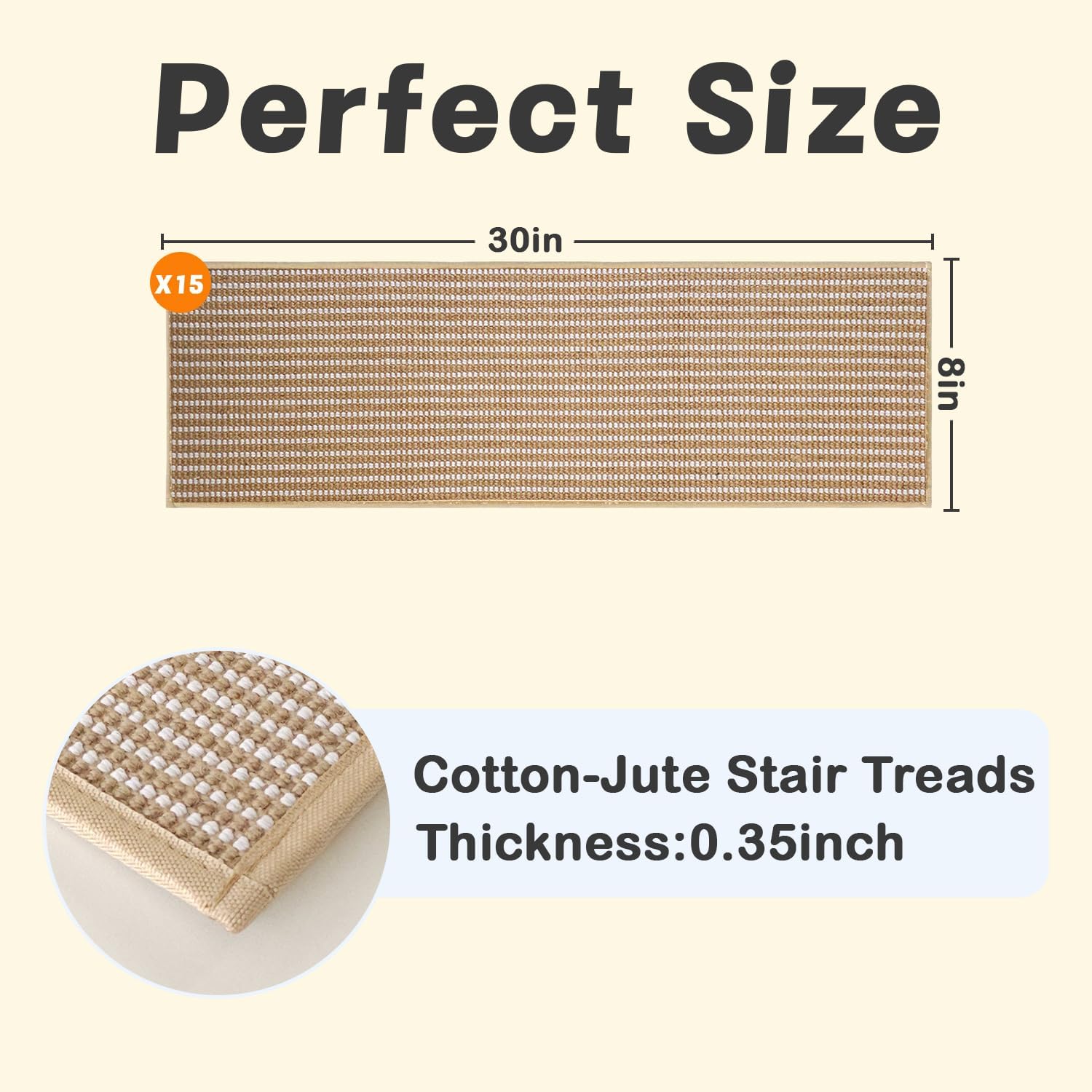 Stair Treads for Wooden Steps: 15PCS Non Slip Peel and Stick Stair Treads, 8" X 30" Stair Runner, Carpet Stairs Treads Machine Washable Adhesive Stair Rug for Kids Elders & Pets