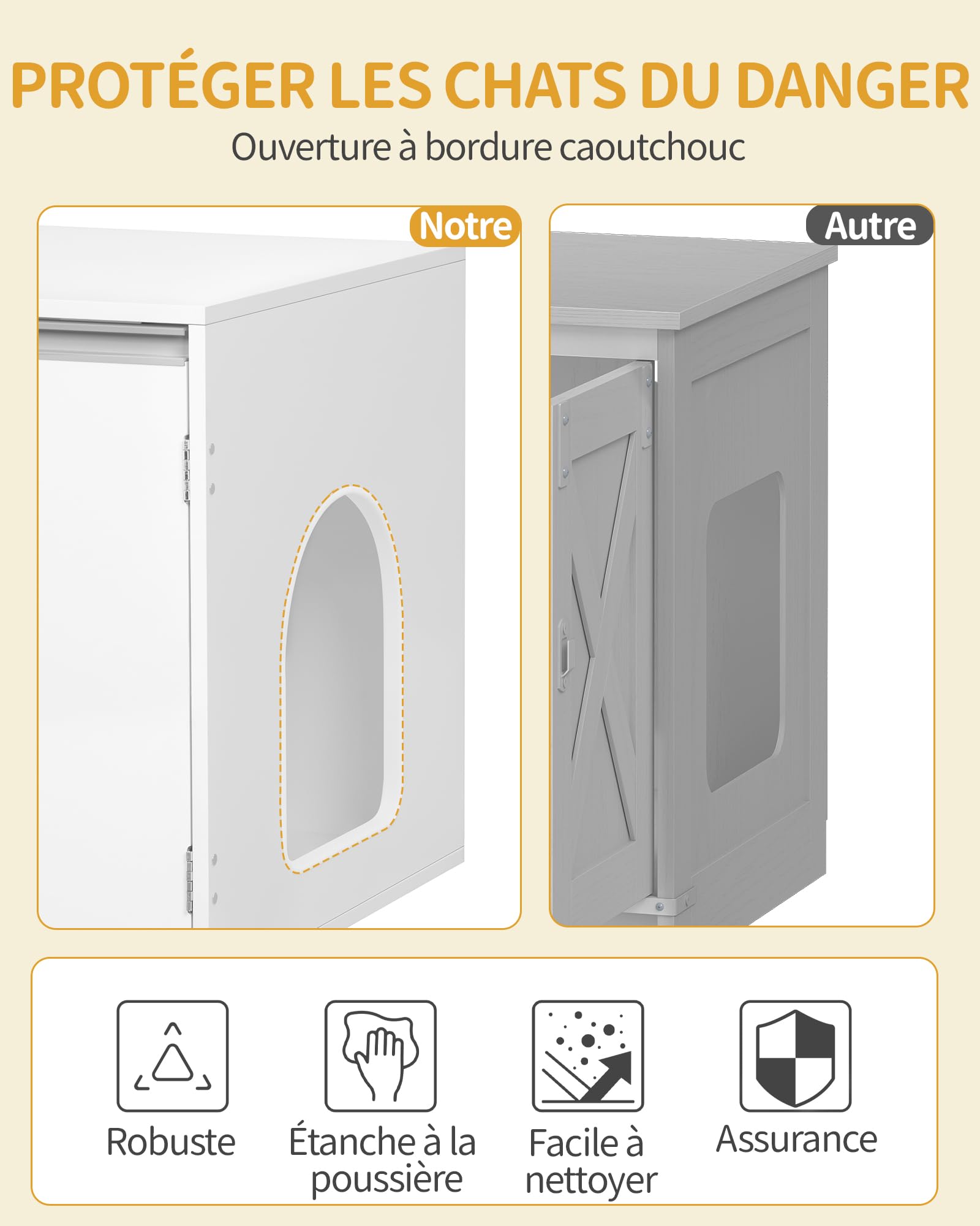 Hzuaneri Meuble Litiere pour 2 Chats, Maison de Toilette Chat, Maison Cachée pour Chat avec Chambres Doubles, 140 x 48 x 48 CM, pour Cacher la Plupart des Bacs à Litière pour Chats, Blanc CB65603X