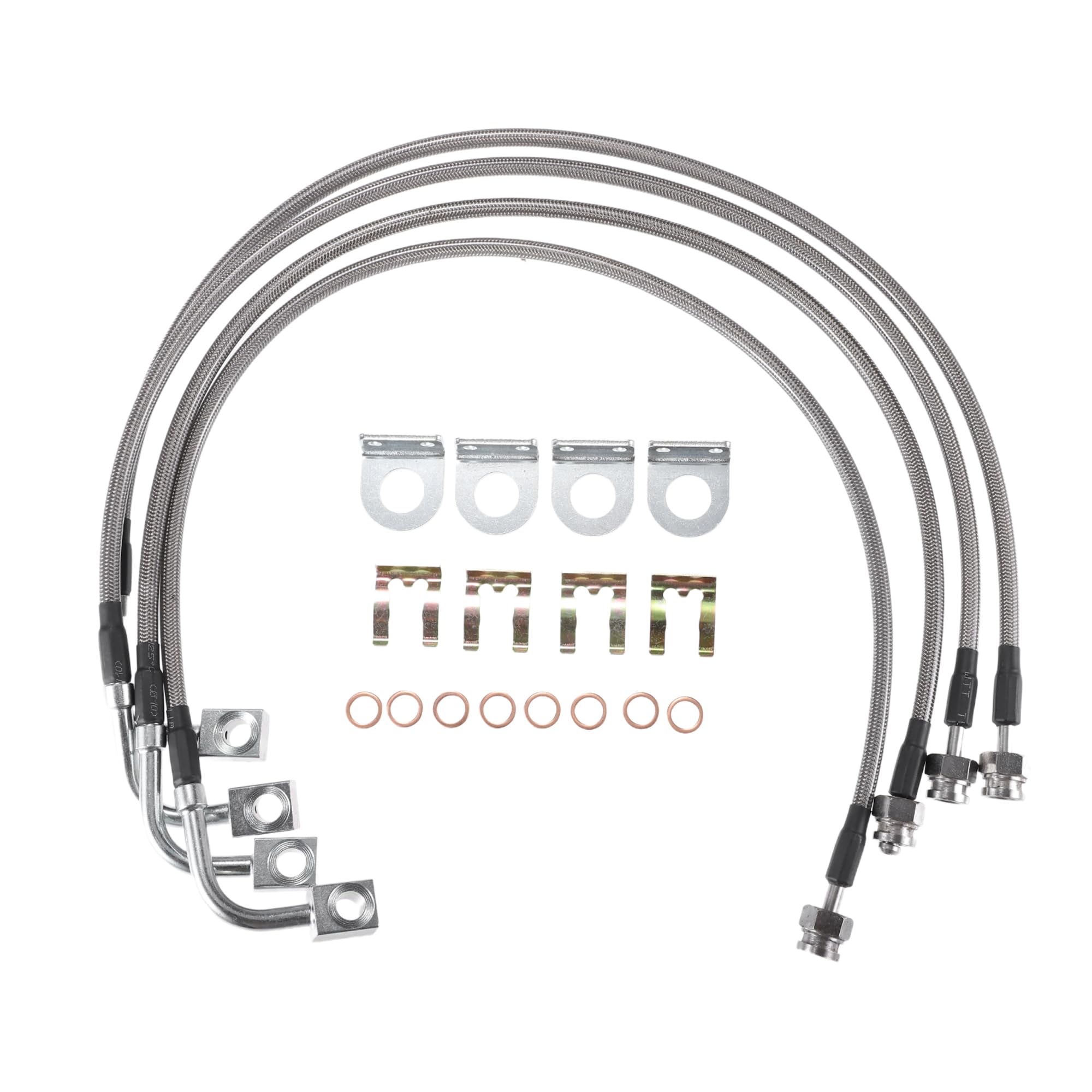 A ABSOPRO Bremsleitungen Für Jeep Wrangler JK 07-18 1 Satz Edelstahl | Farbe Silberton, Kabellänge 69 Cm (27 Zoll), Direkter Austausch, Ohne Spezialwerkzeug, Nicht-OEM Zubehör