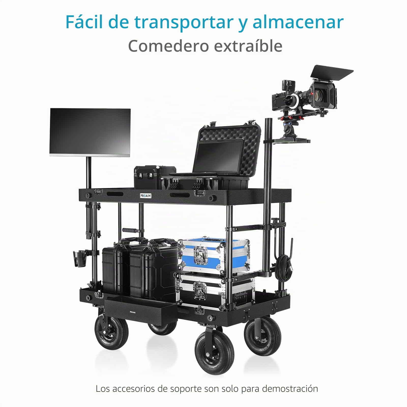 PROAIM Bandeja Porta Accesorios para Carrito de Cámara de Aluminio | Se fija a bordes de 3 mm para organizar baterías, herramientas, tarjetas y accesorios de producción