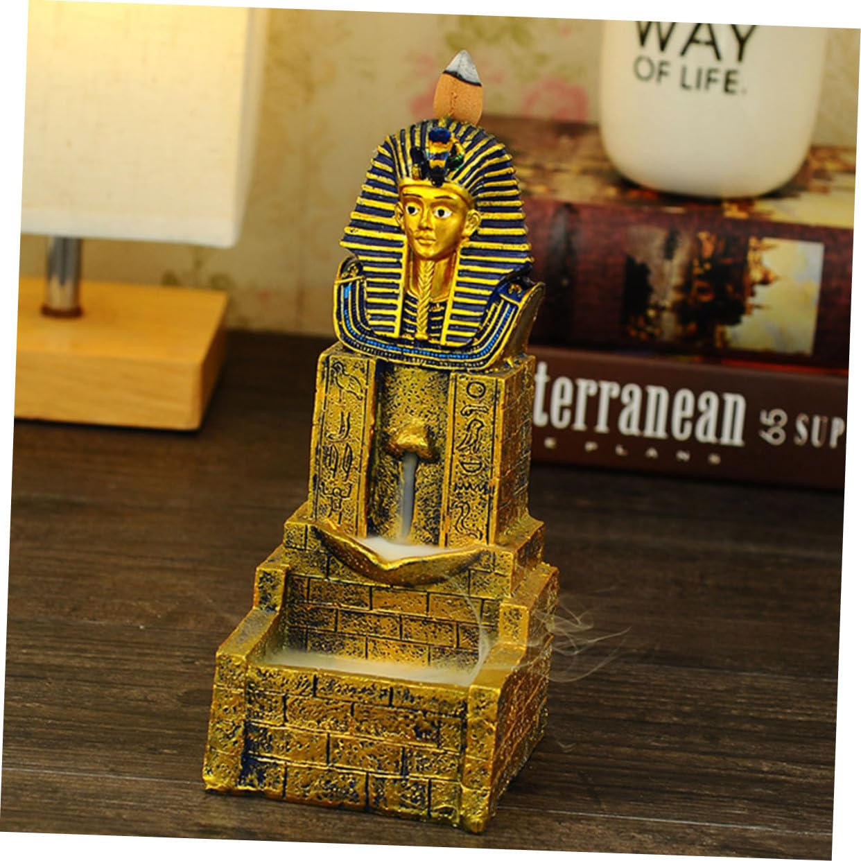 Quemador de Incienso para Purificar el Aire de Resina Dorada Cascada Estilo Antiguo Egipto y Decorar Estudio o Cocina