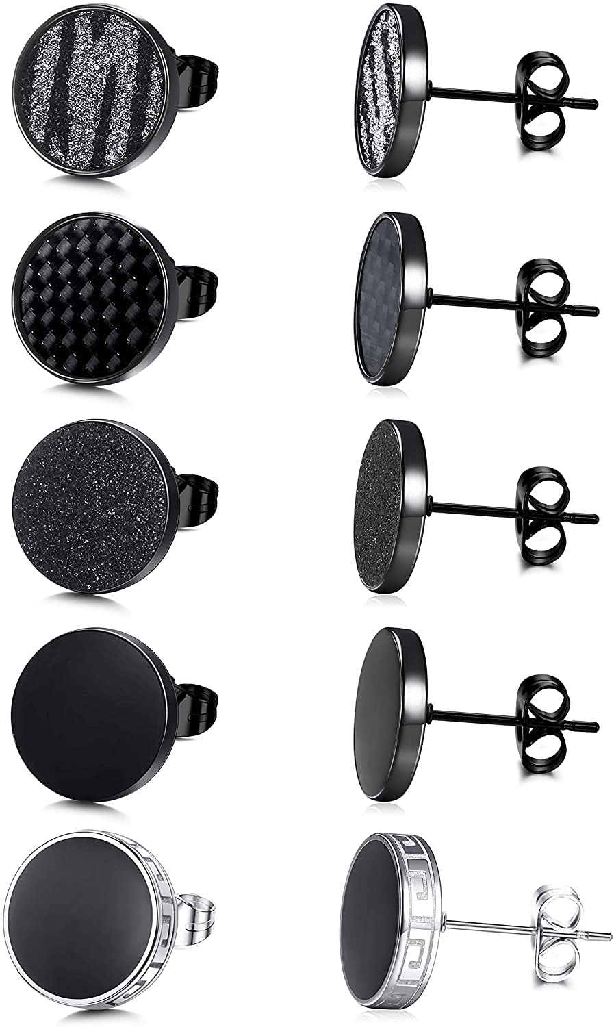 JeweBella 5 Pares Pendientes Hombre Acero Inoxidable Redondos Negros Pendientes Mujeres Piercing Cartílago Pendientes Hipoalergénicos Conjunto De Joyas 8/10/12MM