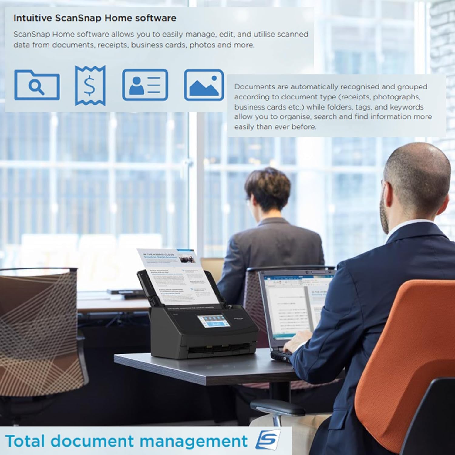 ScanSnap iX1600 Profi-Büroscanner A4 – Hochleistungs-Duplex-Dokumentenscanner mit 50-Blatt ADF, 40 ppm, Touchscreen, WLAN & Cloud-Anbindung, USB 3.2, Schwarz