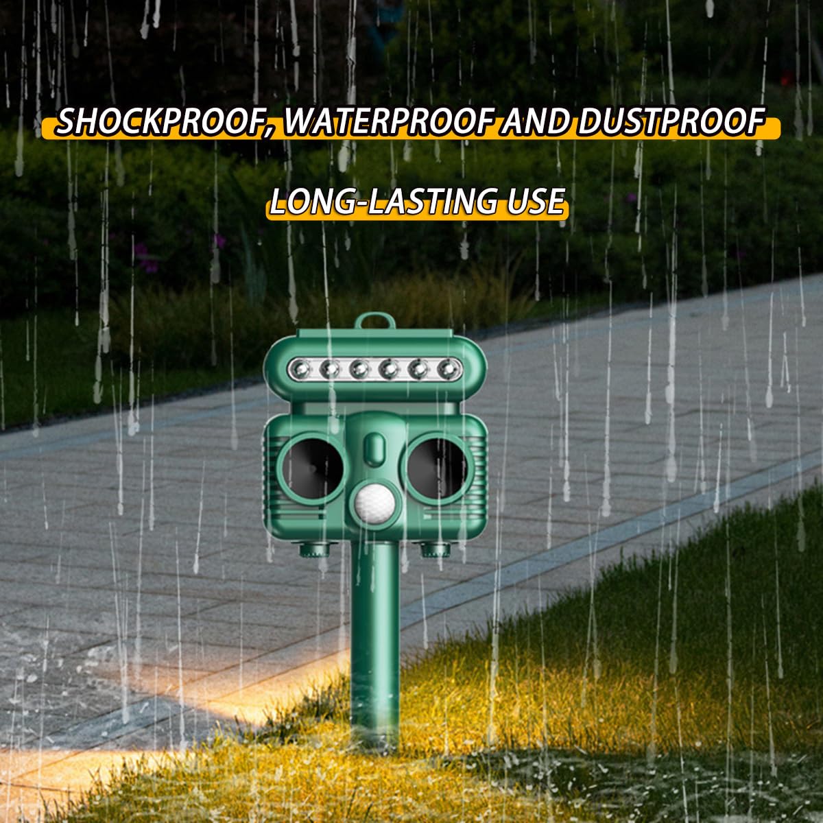 Repellente per gatti da giardino con ricarica solare, sensore di luce rossa, luce flash LED, 4 livelli regolabili, portata 8-12 metri per gatti, cani, volpi, uccelli