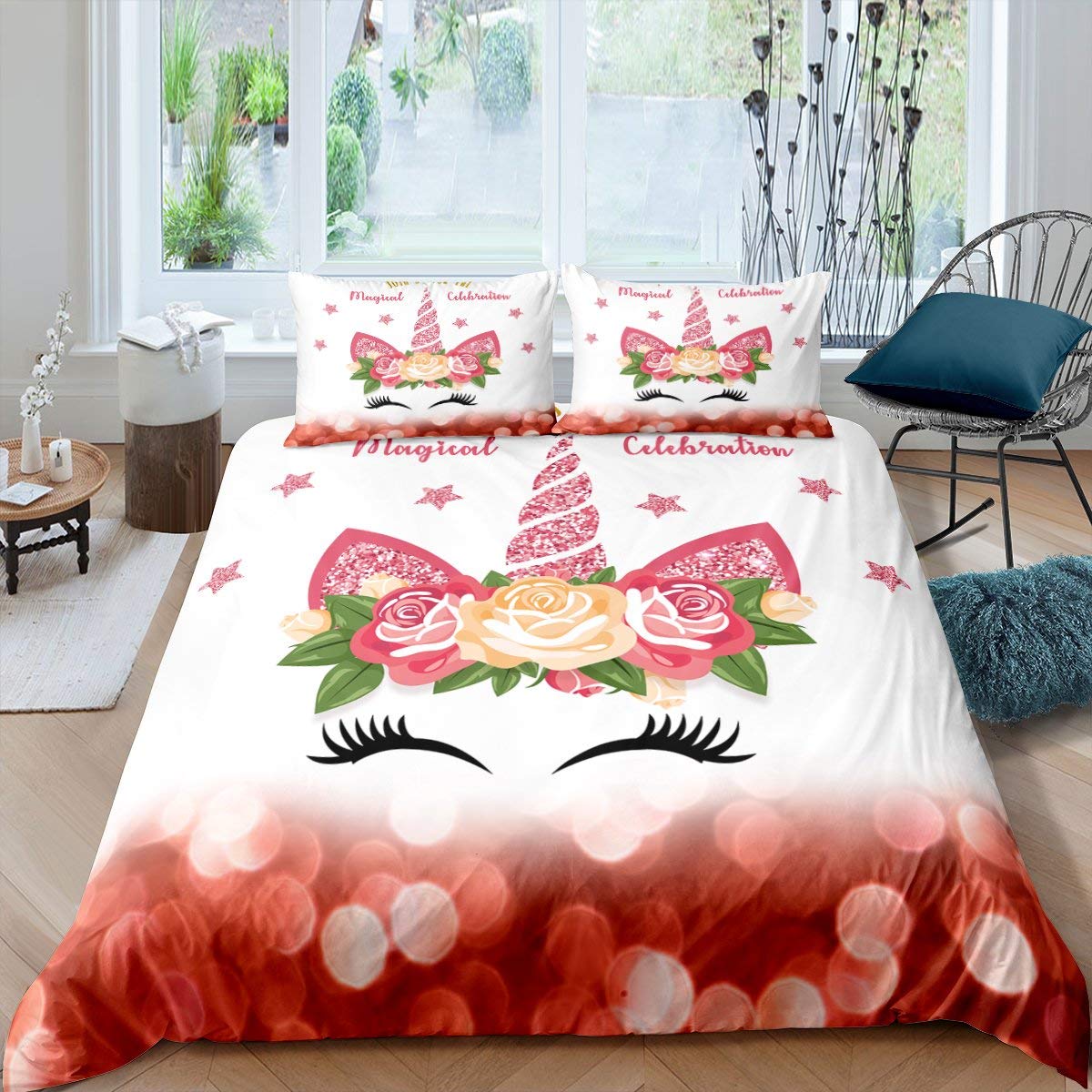 Housse de couette licorne super king size lavable pour lit ado fille