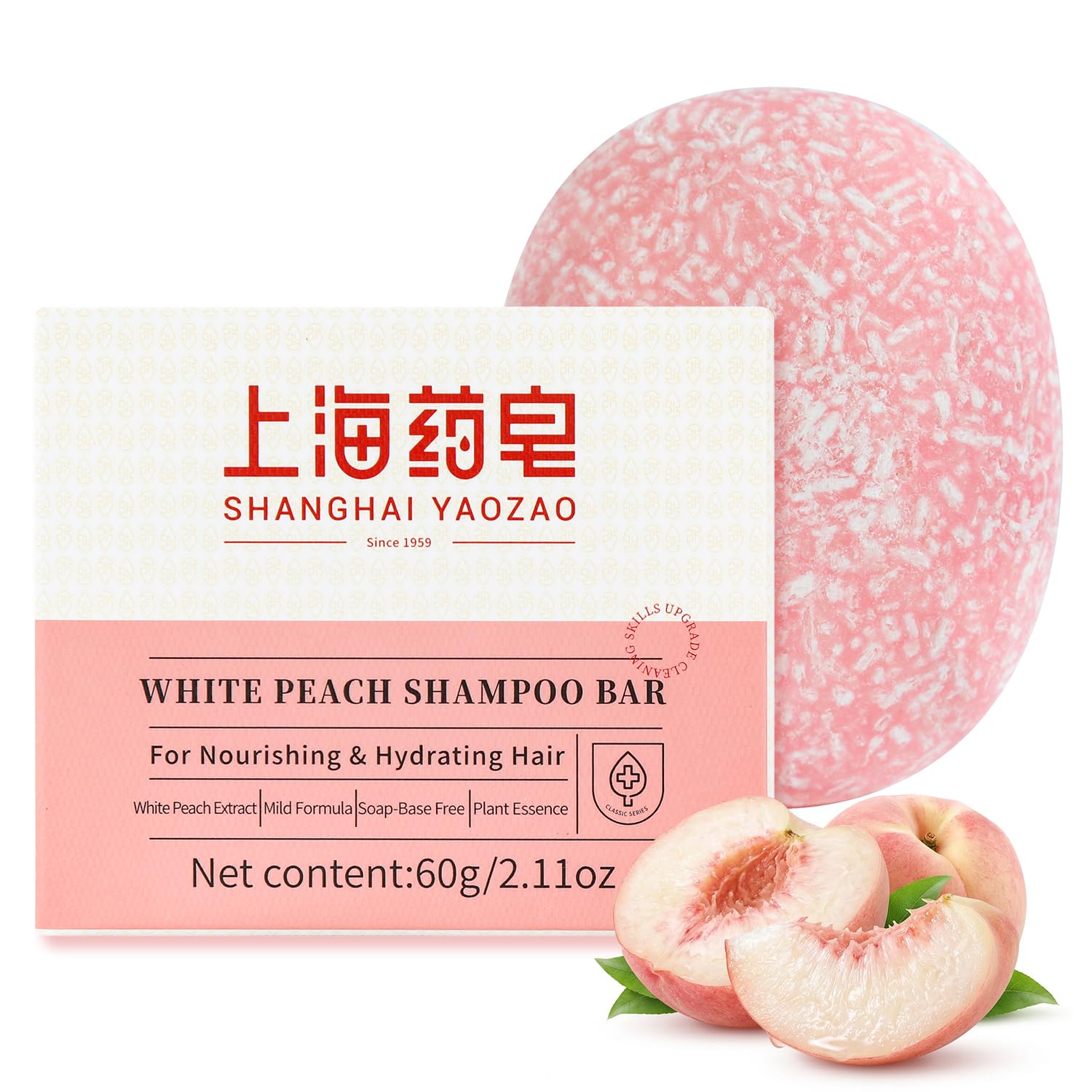 Bee & Flower Shampoo Bar White Peach Hydrating Shampoo Bar Nourishing & Smoothing All Natural Travel Shampoos Bars for All Hair Types - 2.1 oz (Comes
