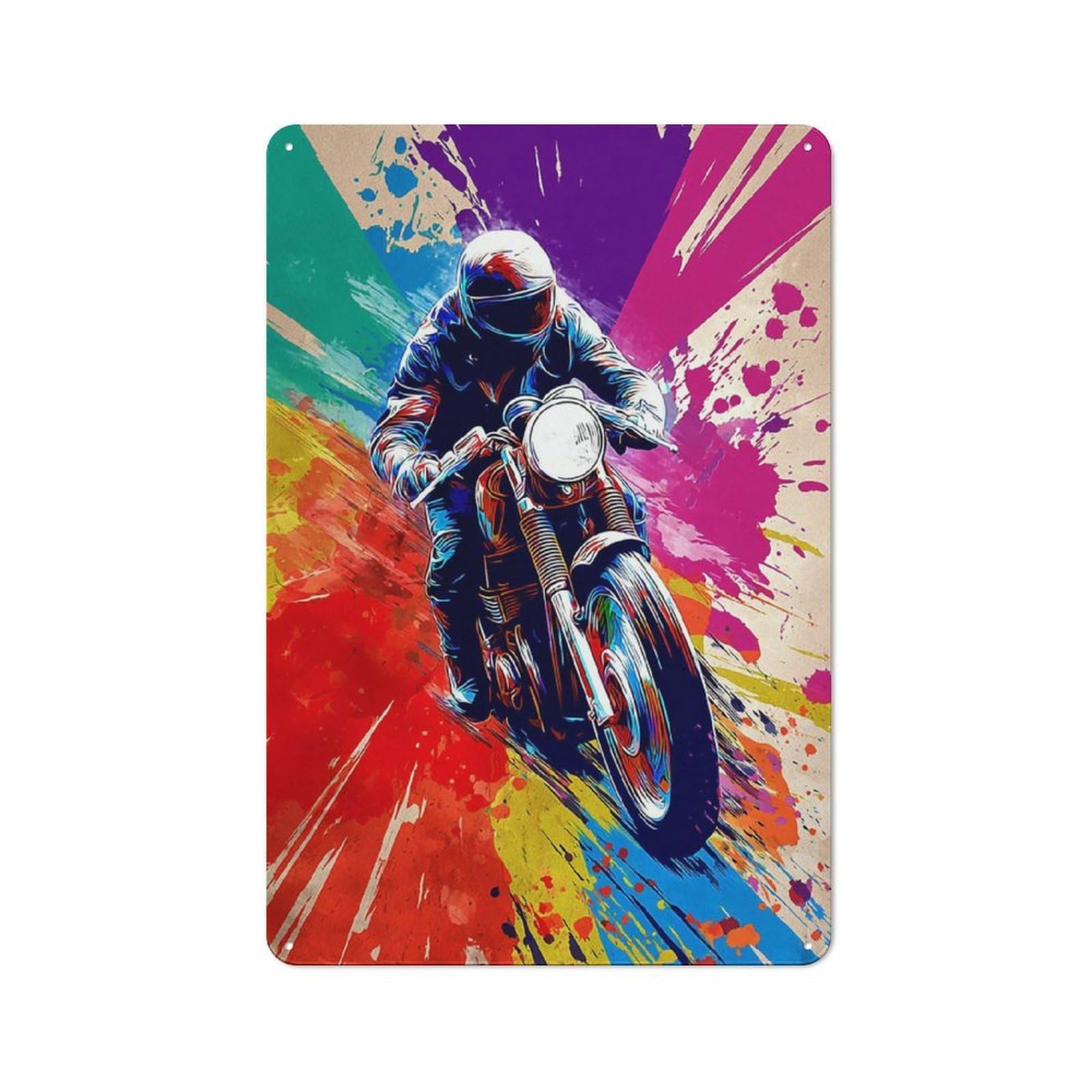 Junmoney Rider In Colorful Artwork Rustic Metal Wall Decor 30X20cm, Decorative Tin Sign For Farmhouse Kitchen, Pantry Or Dining Area