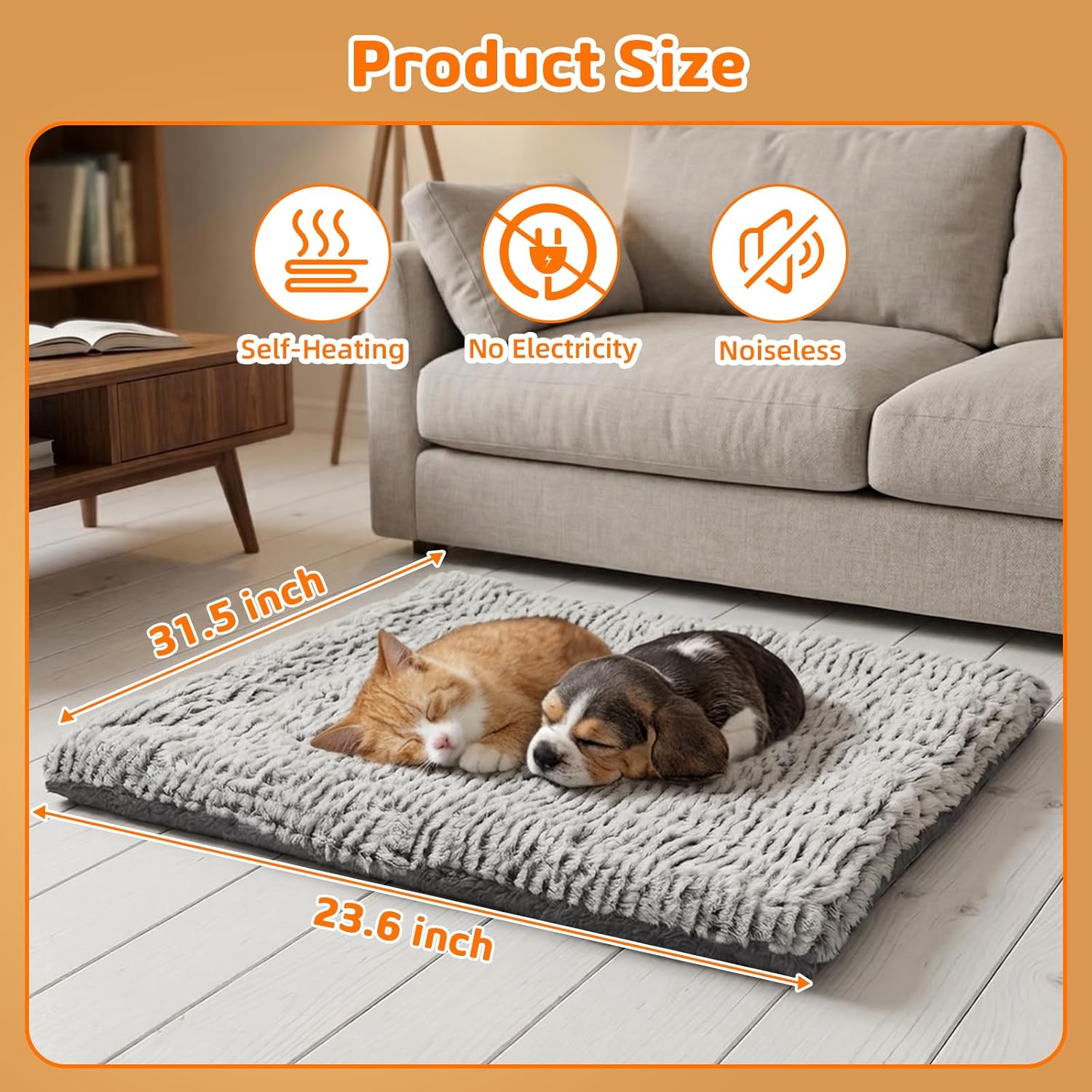 Self Warming Cat Bed, 31.5" x 23.6" Reversible Two-Sided Use Self Heating Cat Pad, Reflects Body Heat, Washable, Thermal Non Electric Heating Mat, for Cats, Small Dogs