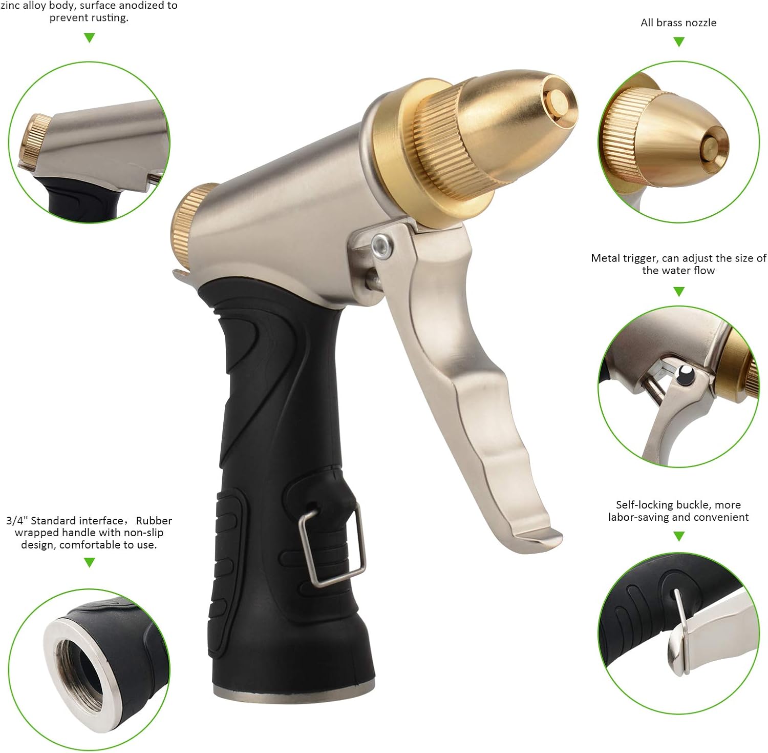 EGDNL Garden Hose Nozzle, High Pressure Water Nozzle, Heavy Duty Metal Spray Nozzle for Watering Garden, Washing Cars and Showering Pets : Patio, Lawn & Garden
