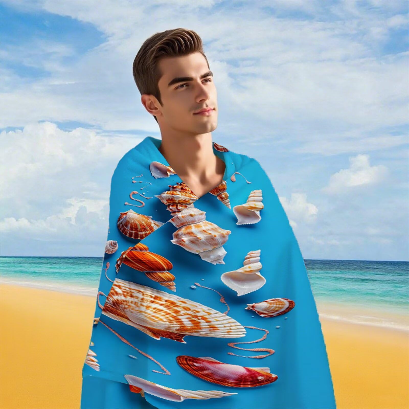 Strandtuch Muschel Mikrofaser Handtuch Groß 220 x 100 cm, Saunahandtuch Schnell Trocknendes, Sandfreie Stranddecke, Saugfähiges Badetuch, Platzsparende Reisehandtuch, Strandurlaub Must Haves Y1-731