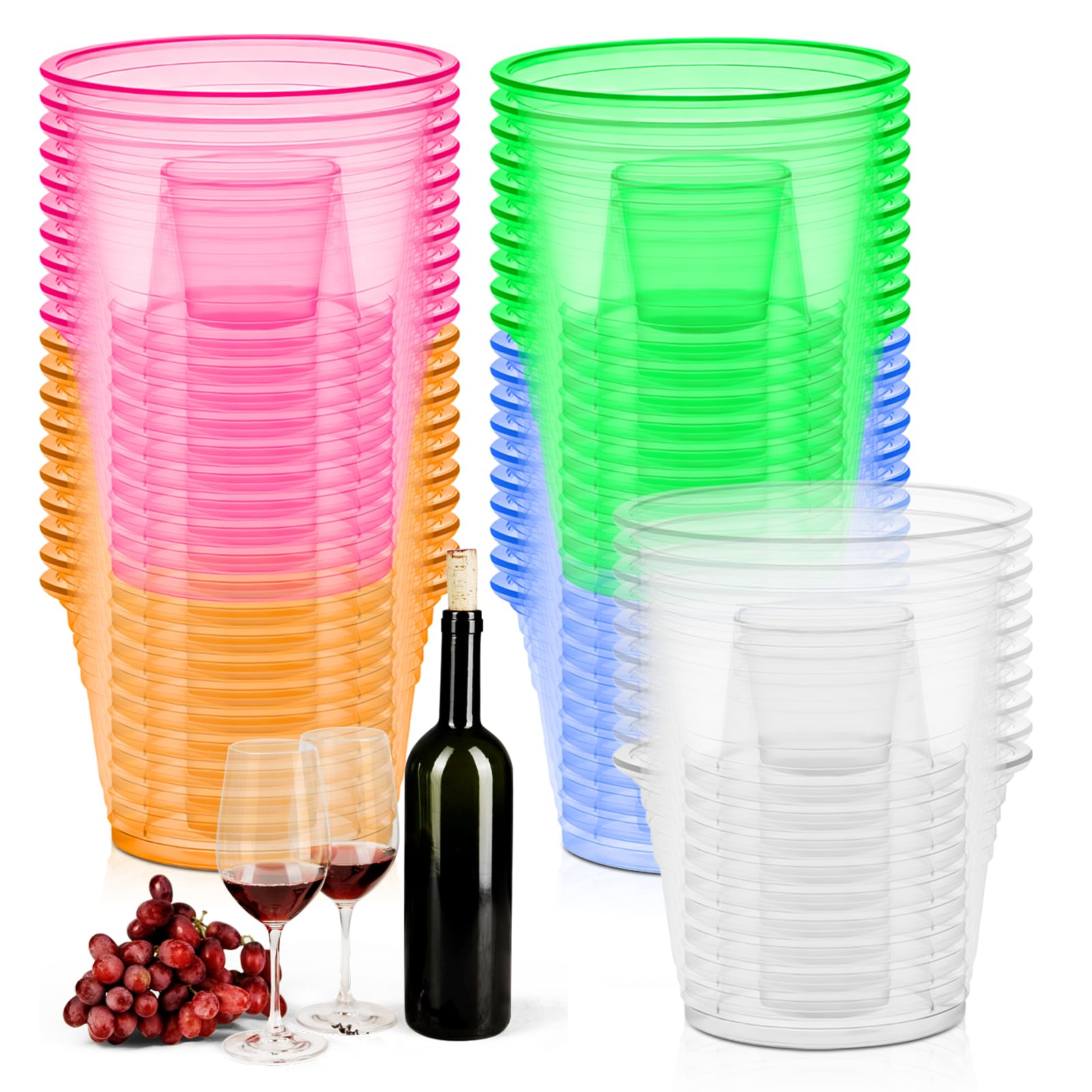 100 vasos de chupito bomb de plástico, 100 ml, vasos de chupito con inserto de vaso de chupito, vasos de plástico transparentes, vasos desechables para todos los eventos (multicolor)