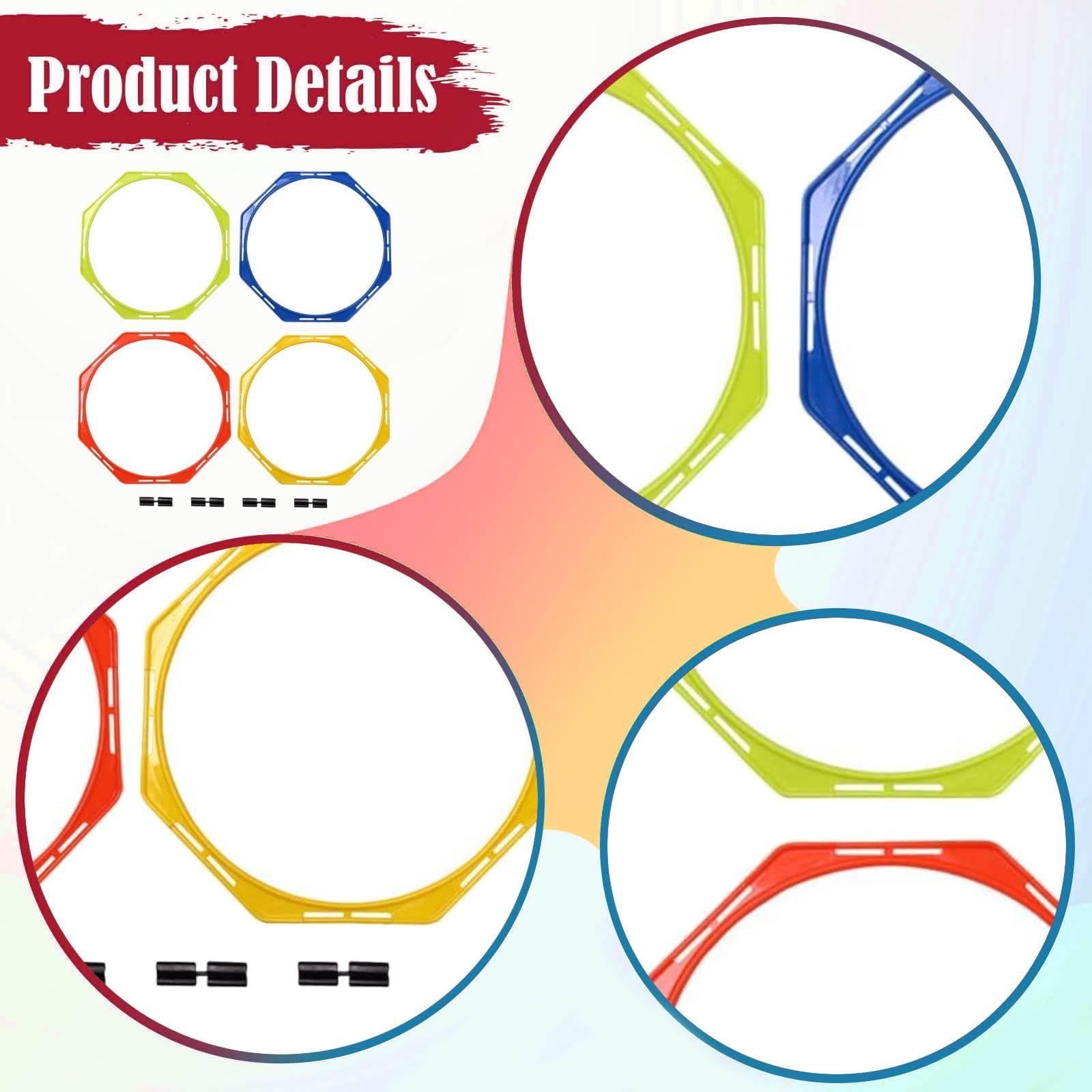 4 Anillos de, Equipo de Entrenamiento, Multiusos para Practicar Ejercicios de Juego de Pies Y Velocidad, Juegos de Fútbol.