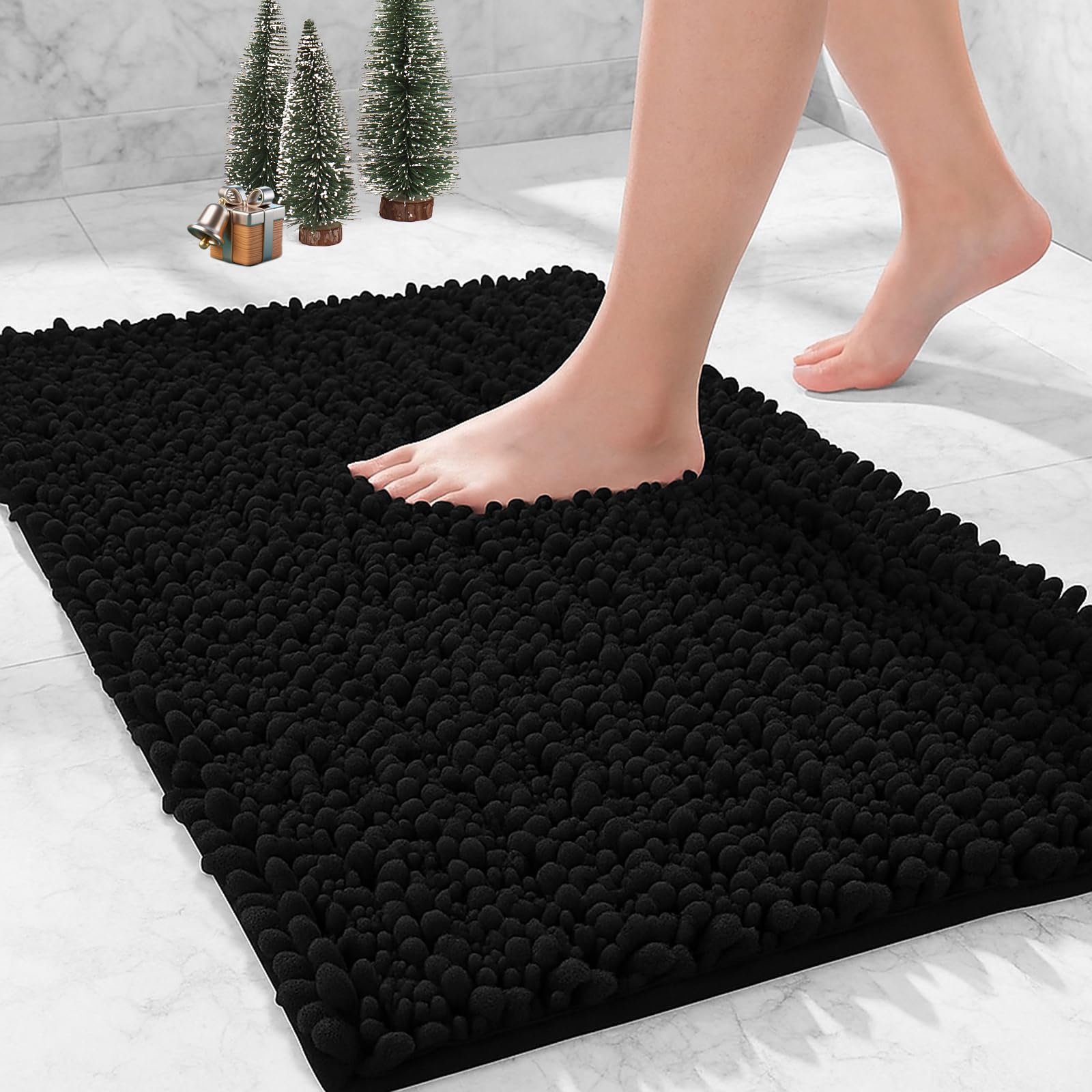 Ruggnovea Bathroom Rugs Non Slip Washable, Extra Thick Soft Chenille Absorbent Bath Mat, High Density Barrier Non Slip Backing, Quick Dry Plush Shaggy