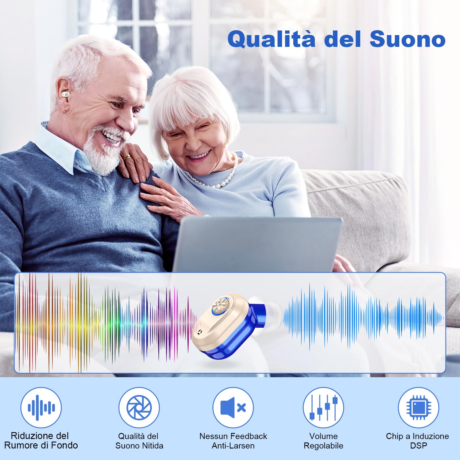 Amplificatore Dispositivo Digitale a Chip, Qualità Audio Nitida, Modello Ricaricabile,Rosso e Blu, Indicatore LED del Livello di Carica Della Batteria