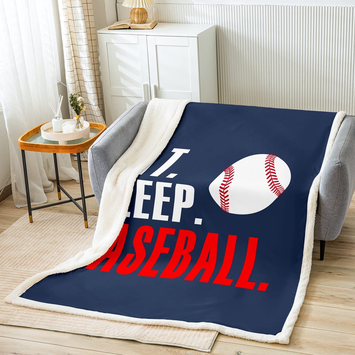 Baseball Fuzzy Blanket 3D Ball Sports Fleece Throw Blanket for Bed Sofa Couch Boys Girls Blue Eat Sleep Baseball Sherpa Blanket Ball Games Room Decor