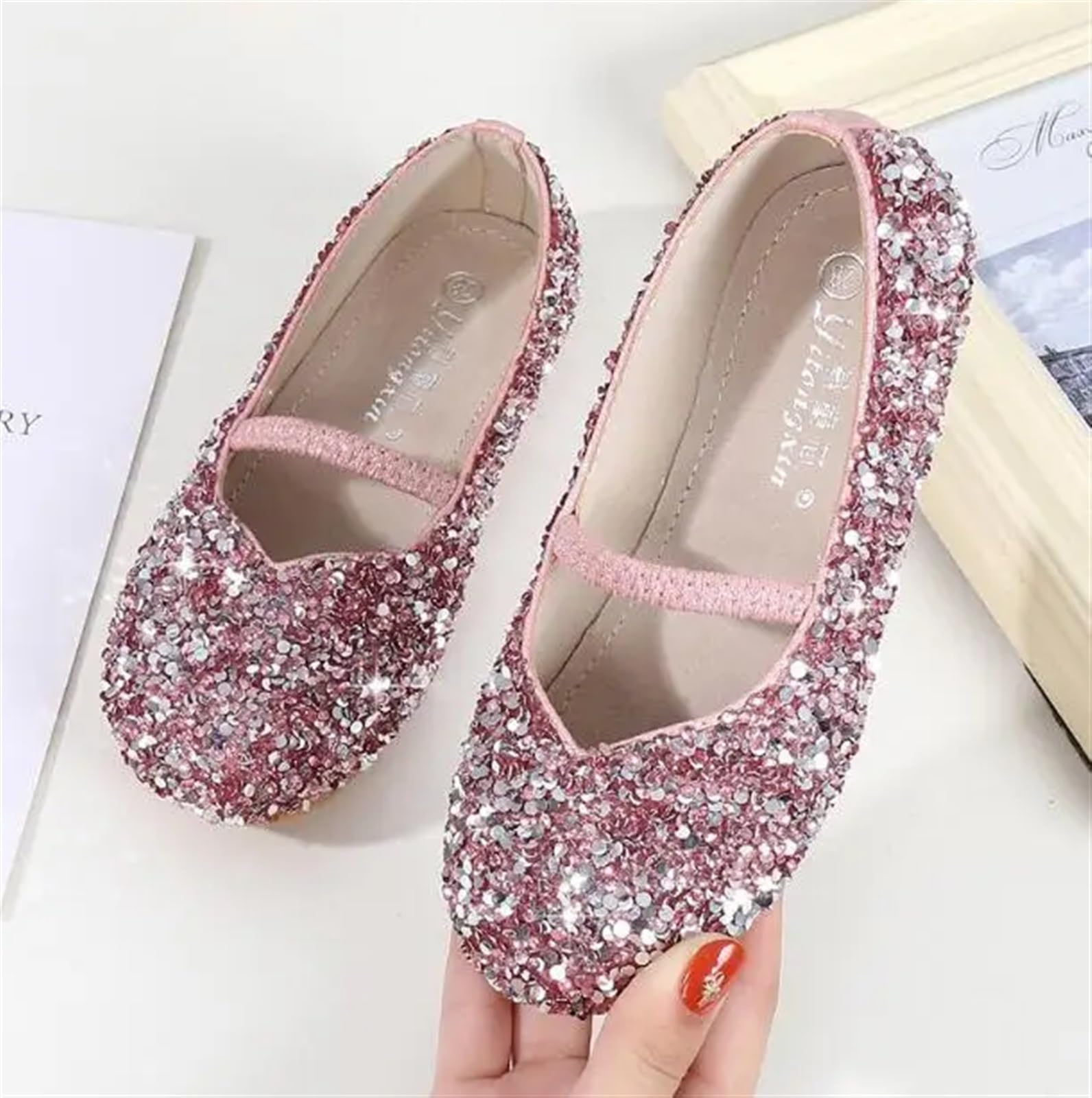 Ballettpantoffeln Abendschuhe Größe 23-36 Mädchen Pailletten Flats Lila Rosa Silber Farbe Kristall Design Prinzessin Tanzschuhe(Sliver,11)