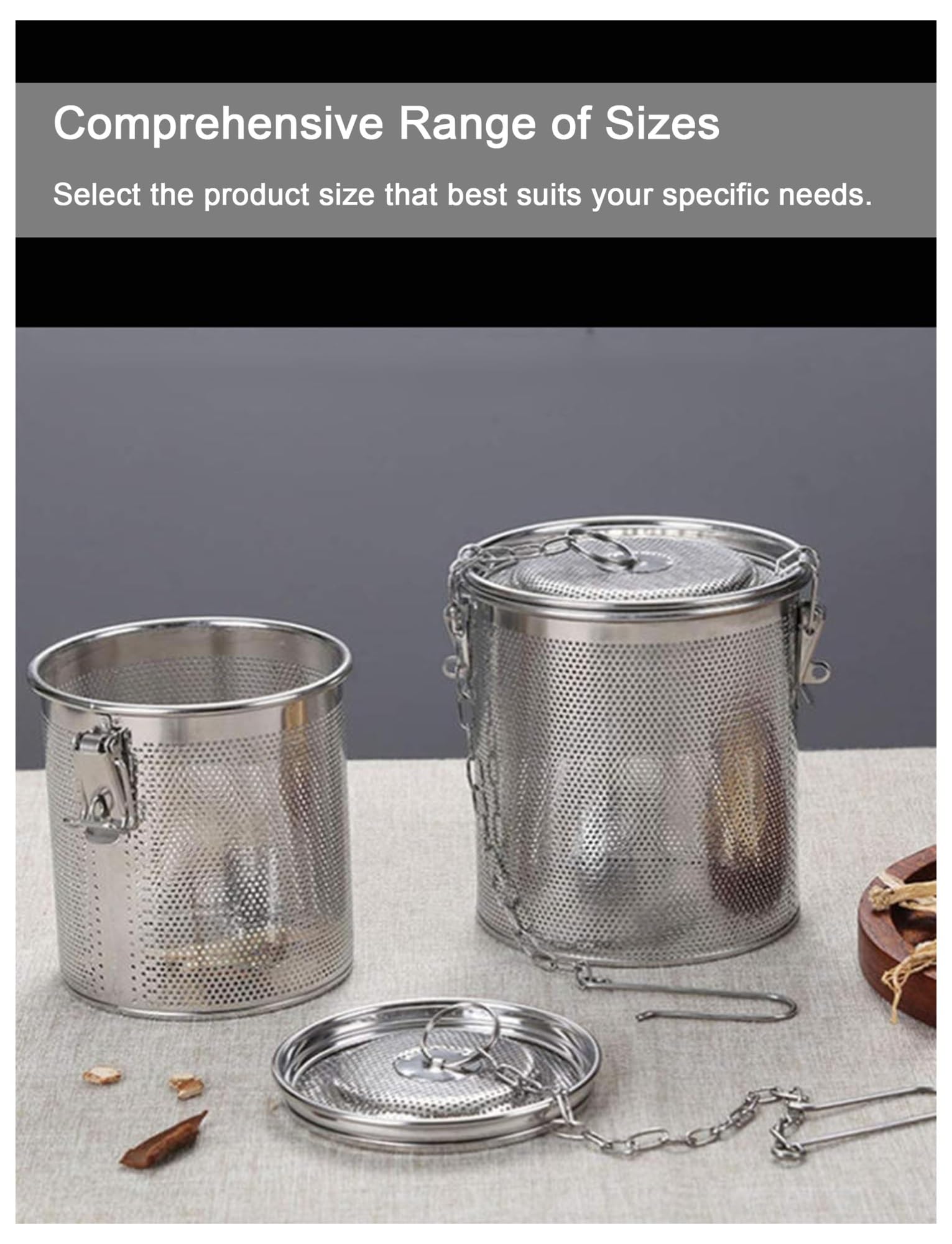 Cesta infusora de especias, colador de cocina reutilizable de acero inoxidable, malla grande de 0,6 mm para el hogar y la cocina del restaurante, 25 x 18 cm