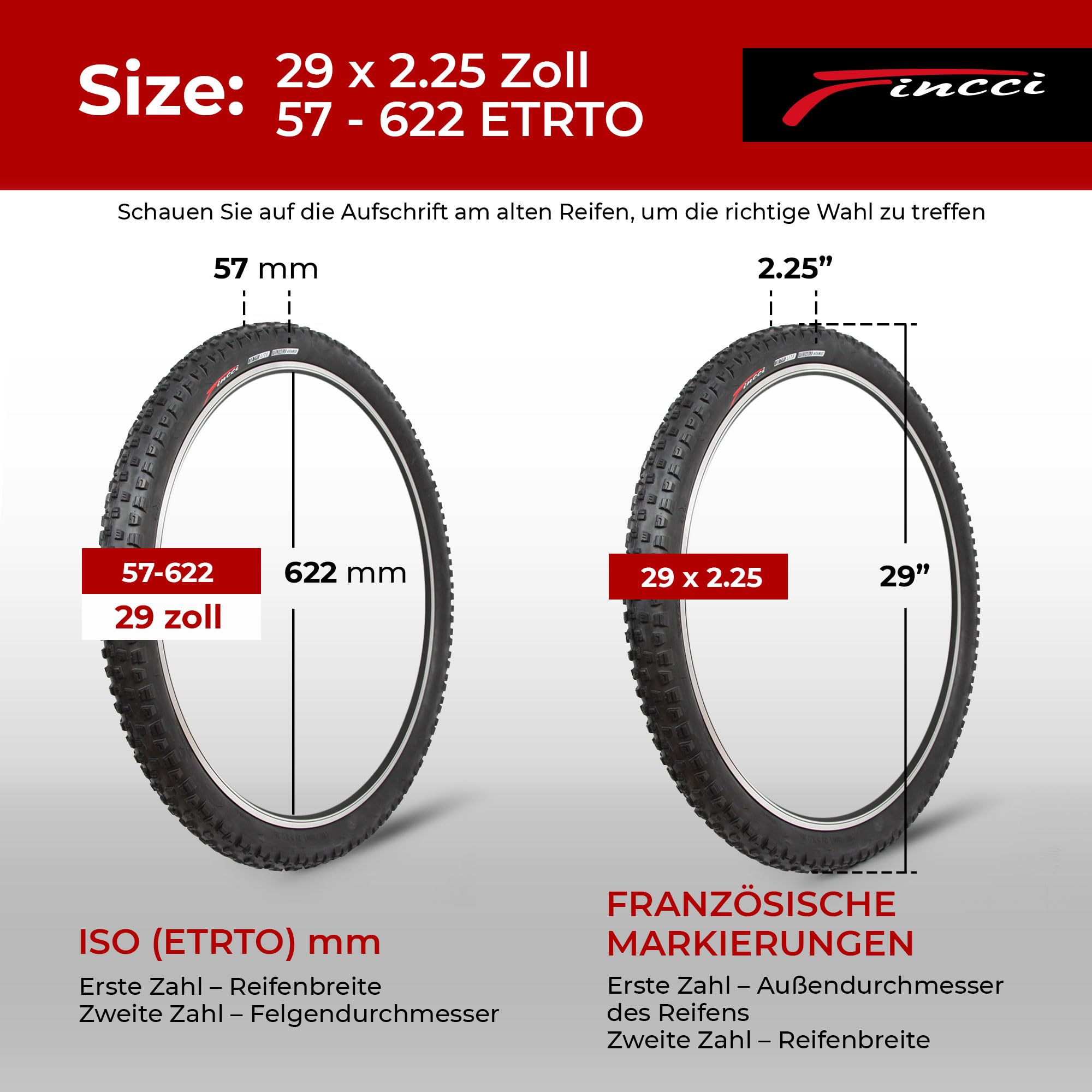 Fincci Mtb reifen 29 zoll - Paar Fahrradreifen Anti-Punktur 29 x 2.25 Zoll 57-622, Gravel Fahrrad Mantel 29 mit pannenschutz 1 mm für Rennrad, Mountainbike,E Bike, Hybrid Fahrrad - FaltReifen 2er Pack